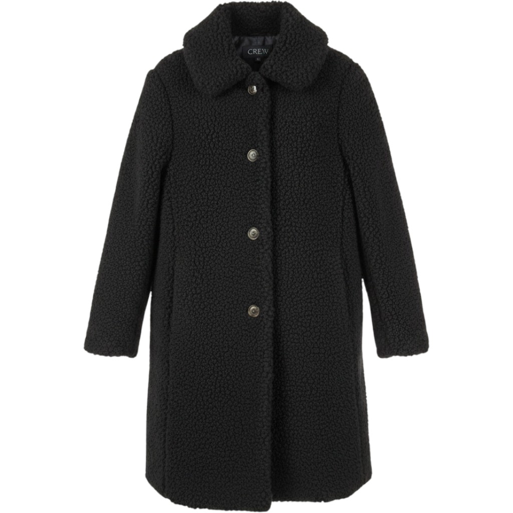 J.Crew Teddy Sherpa Topcoat Black Faux Fur Overcoat Jacket Women's Size M