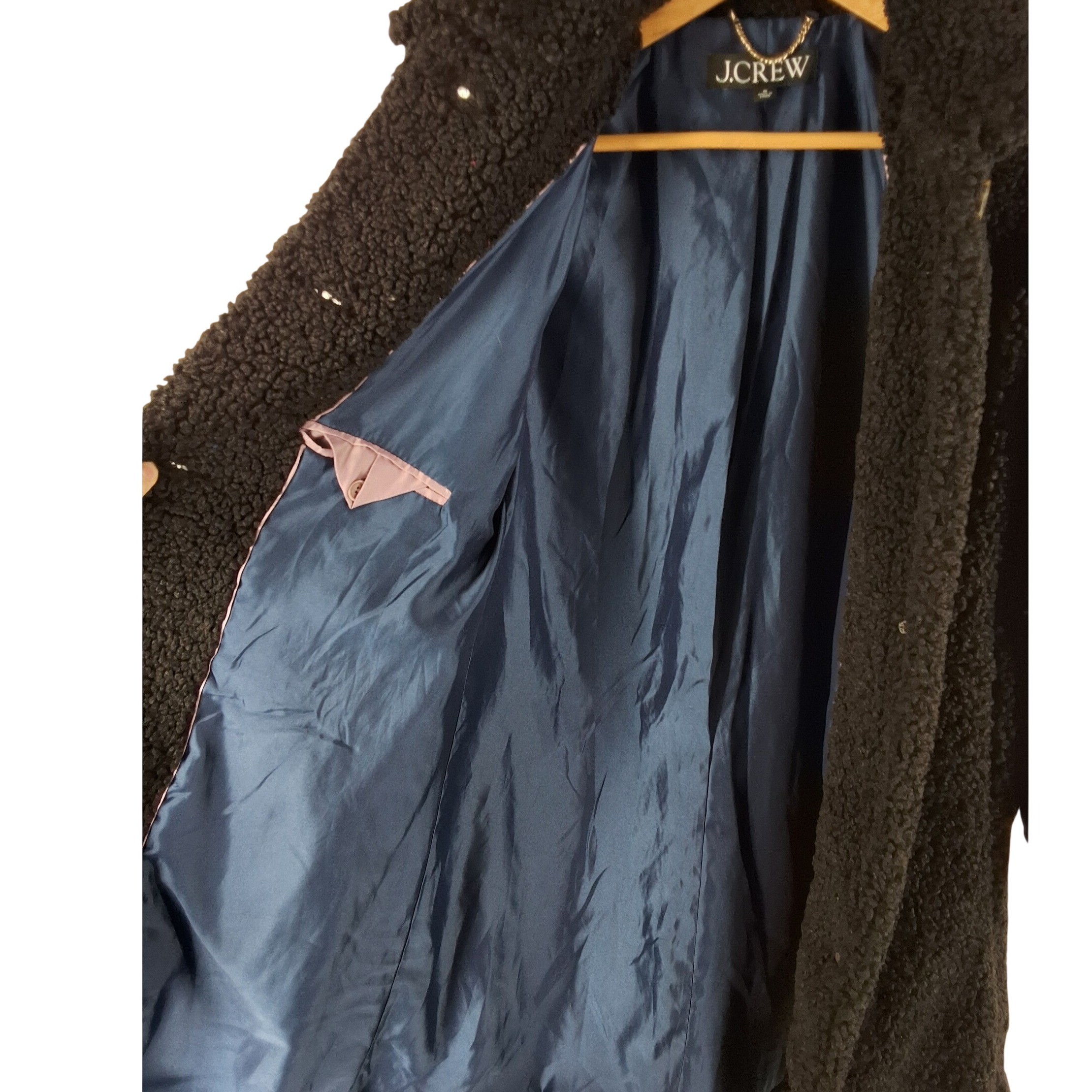 J.Crew Teddy Sherpa Topcoat Black Faux Fur Overcoat Jacket Women's Size M - View 6