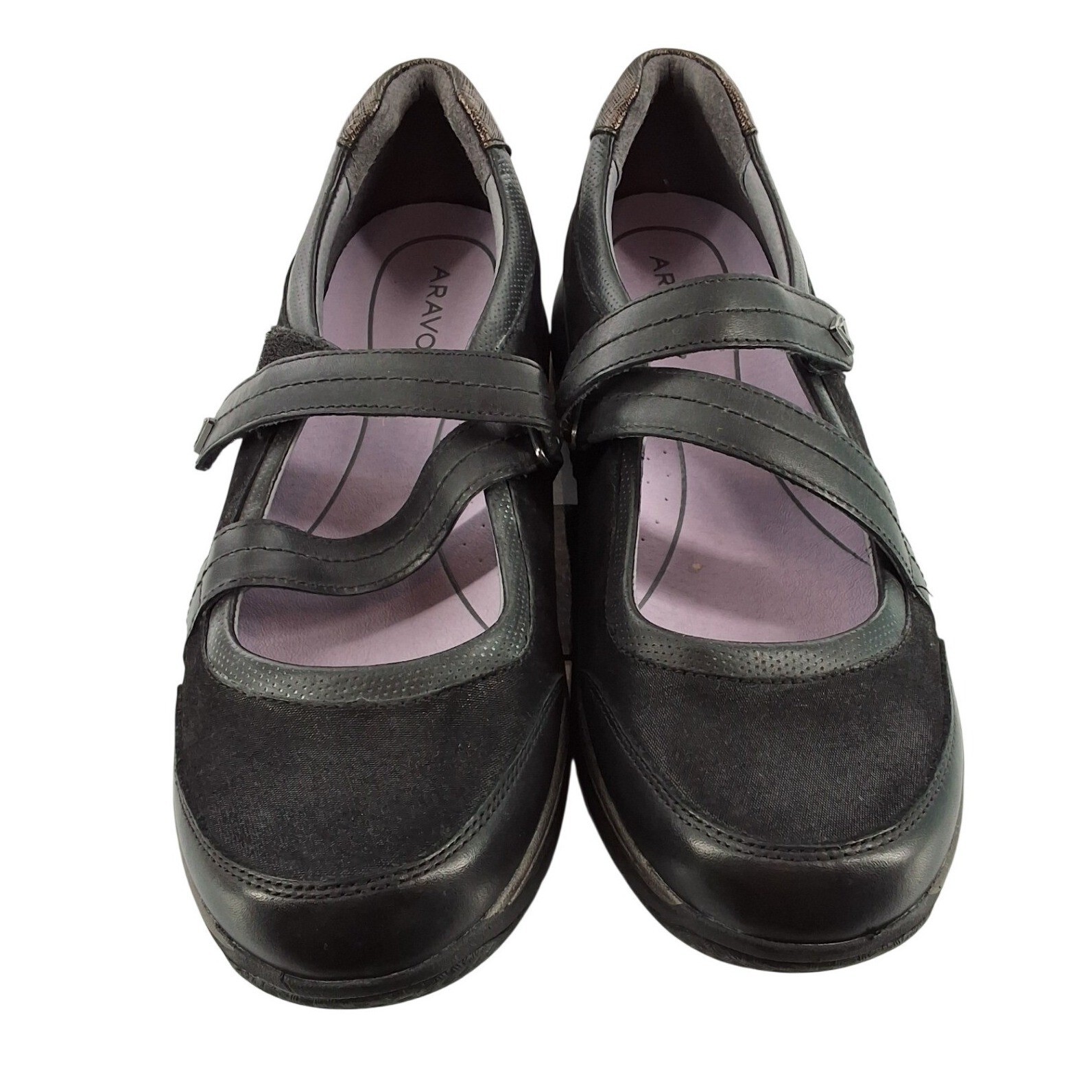 Aravon Revshow Black Leather Suede Double Strap Mary Jane Shoes Size 10