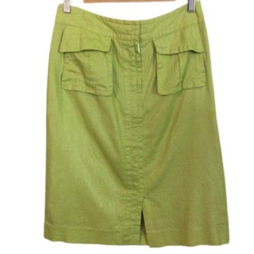 Perry Ellis Metallic Green Linen Blend Skirt Size 8 Knee Length
