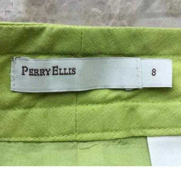 Perry Ellis Metallic Green Linen Blend Skirt Size 8 Knee Length - View 3