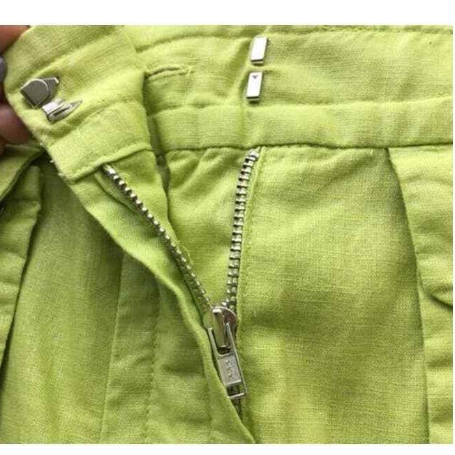 Perry Ellis Metallic Green Linen Blend Skirt Size 8 Knee Length - View 6
