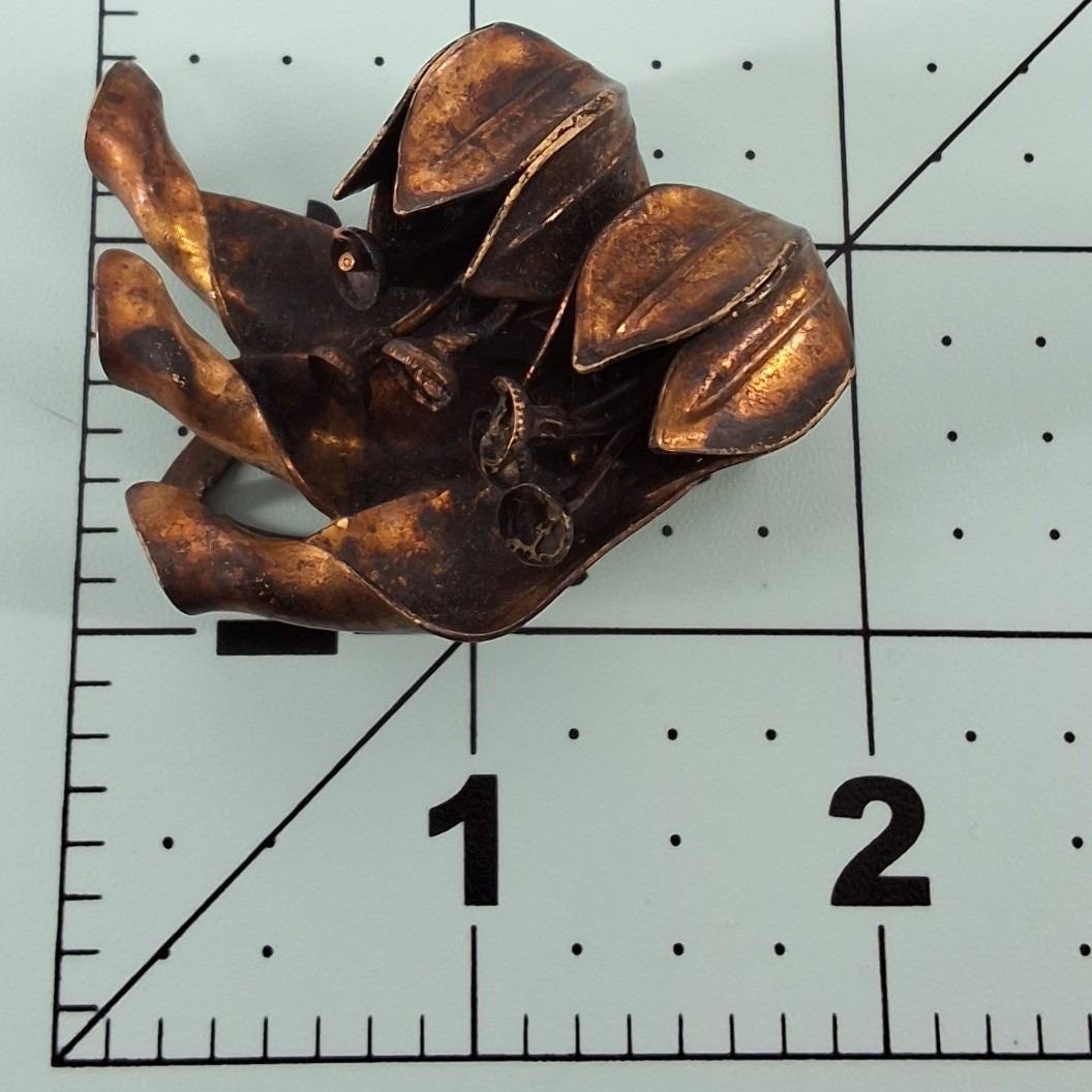 Vintage Bronze Tulip Fur Clip Mid Century Sculptural Floral Statement Brooch - View 6