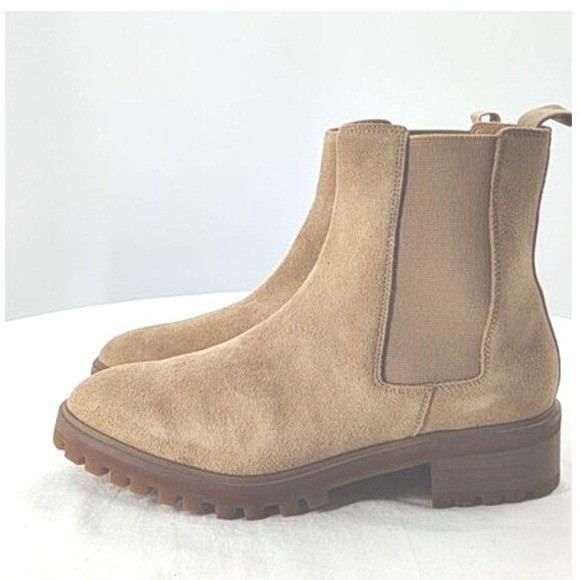 Quince Italian Suede Lug Sole Chelsea Boot Tan Beige Ortholite Womens Size 9 - View 3