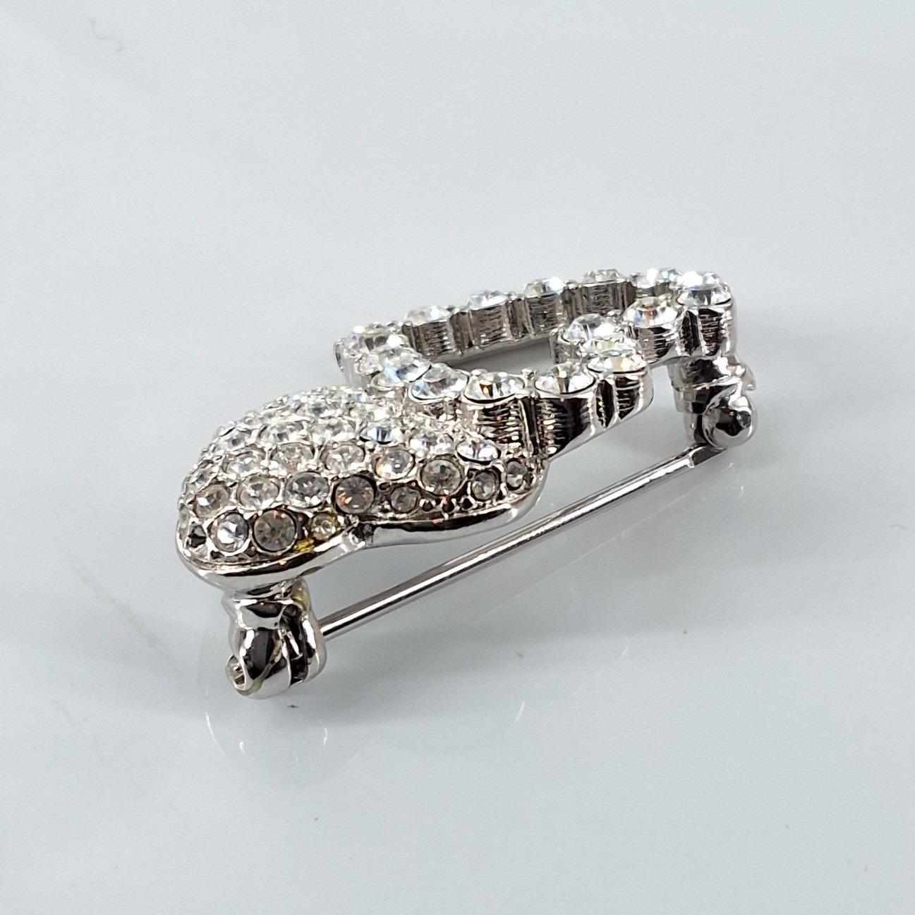 Swarovski Vintage Interlocking Double Heart Brooch Pin Pave Crystal Silver - View 4
