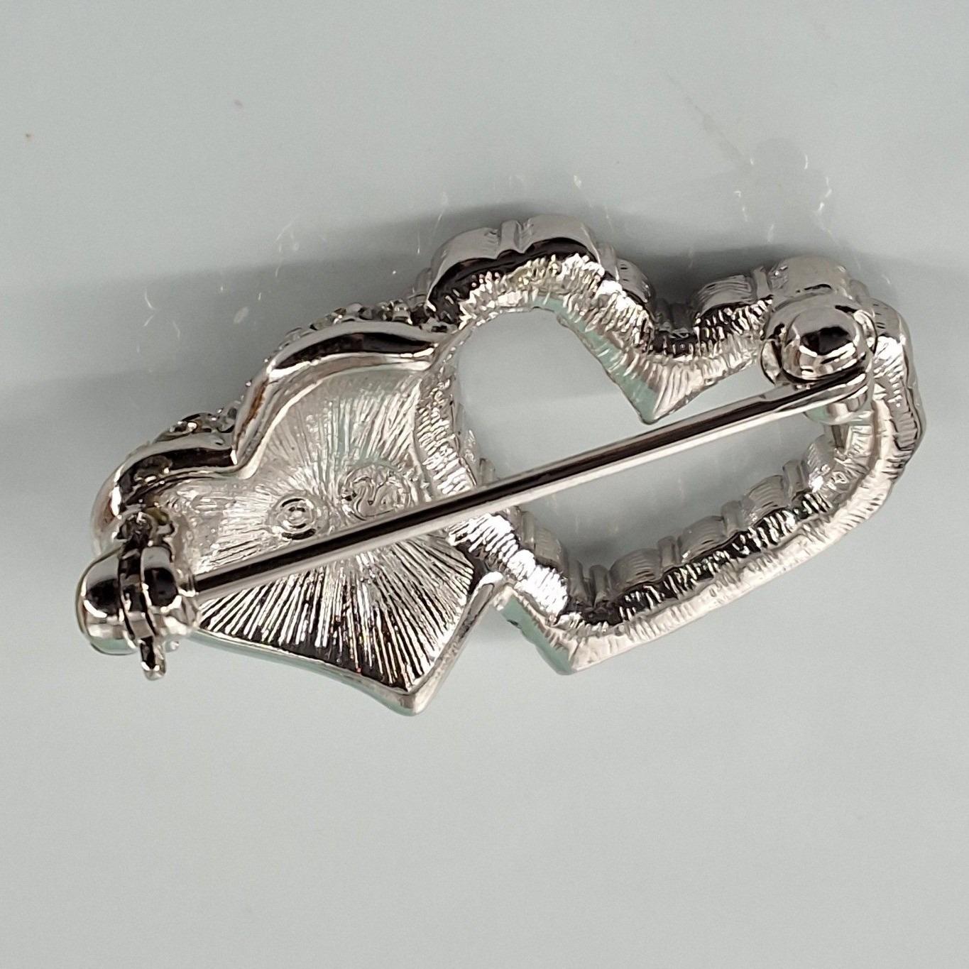 Swarovski Vintage Interlocking Double Heart Brooch Pin Pave Crystal Silver - View 8