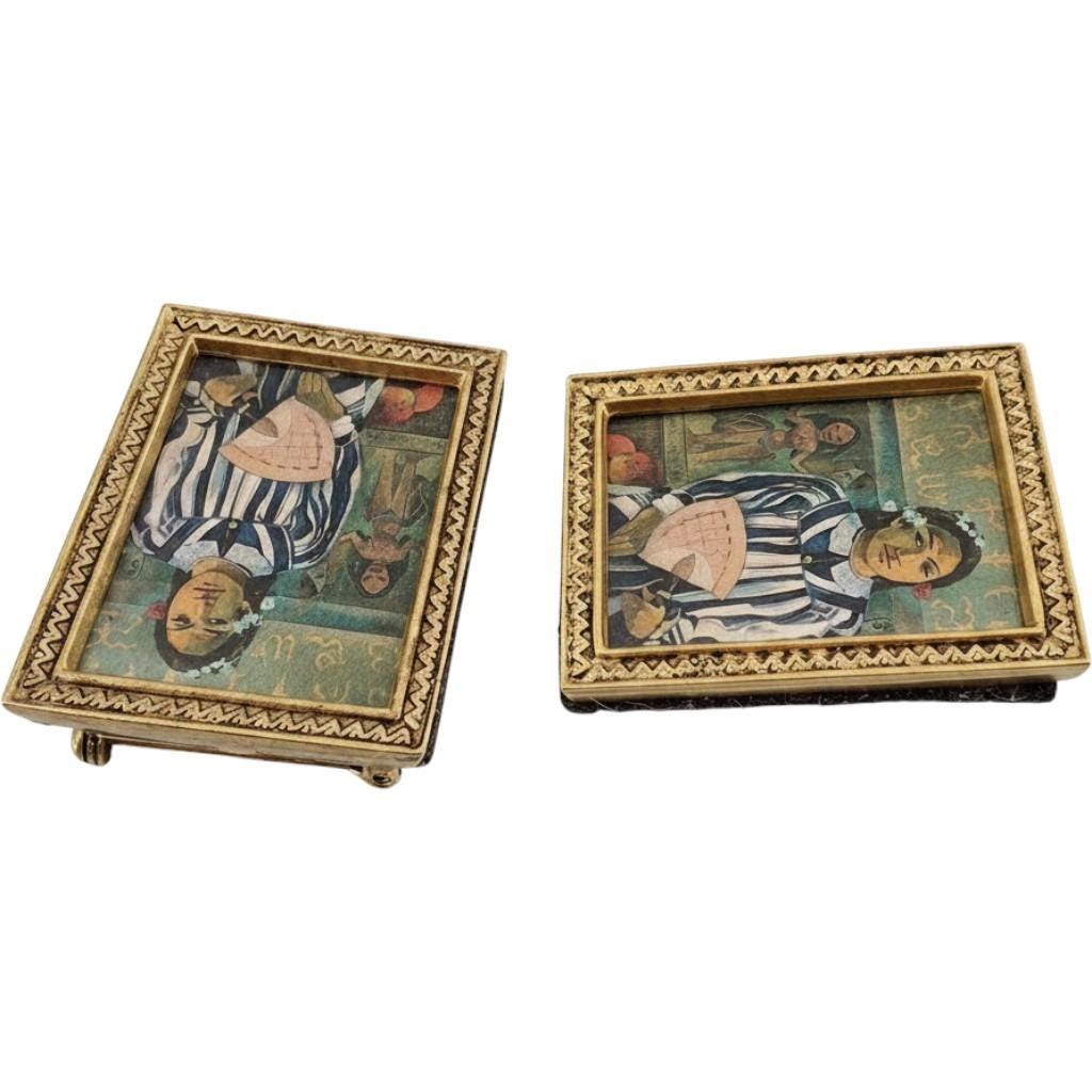 Vintage Paul Gauguin Tahitian Women Wearable Art Brooch Pin Set Gold - View 6