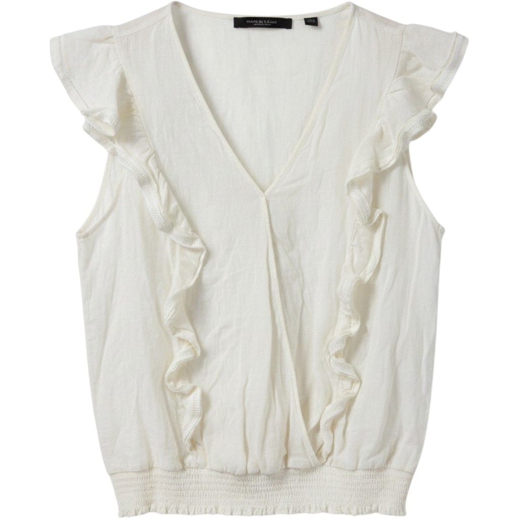Marc New York Andrew Marc White 100% Linen Ruffle Surplice Blouse Top Large