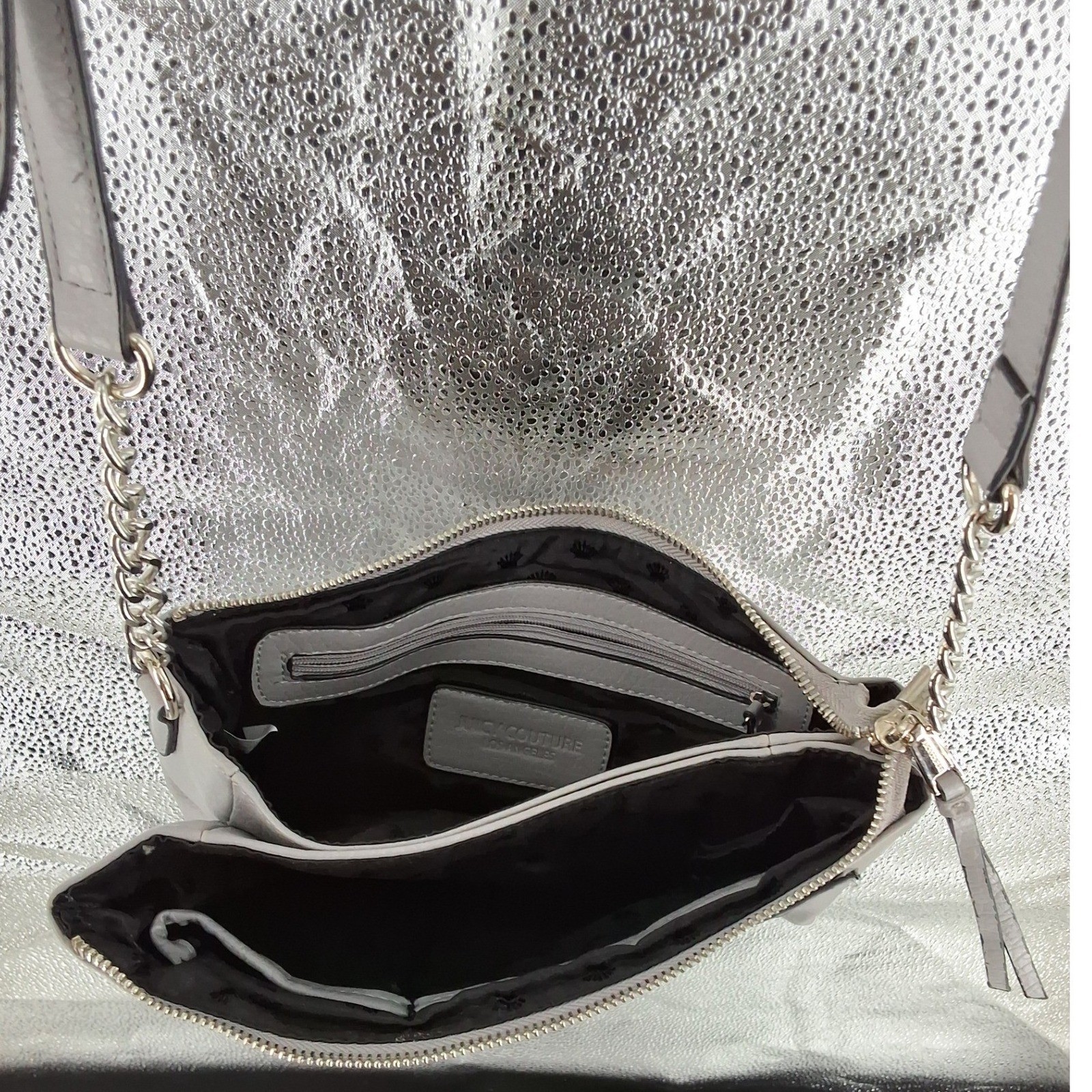 Juicy Couture Gray Faux Leather Crossbody Bag Detachable Pouch Wristlet - View 9