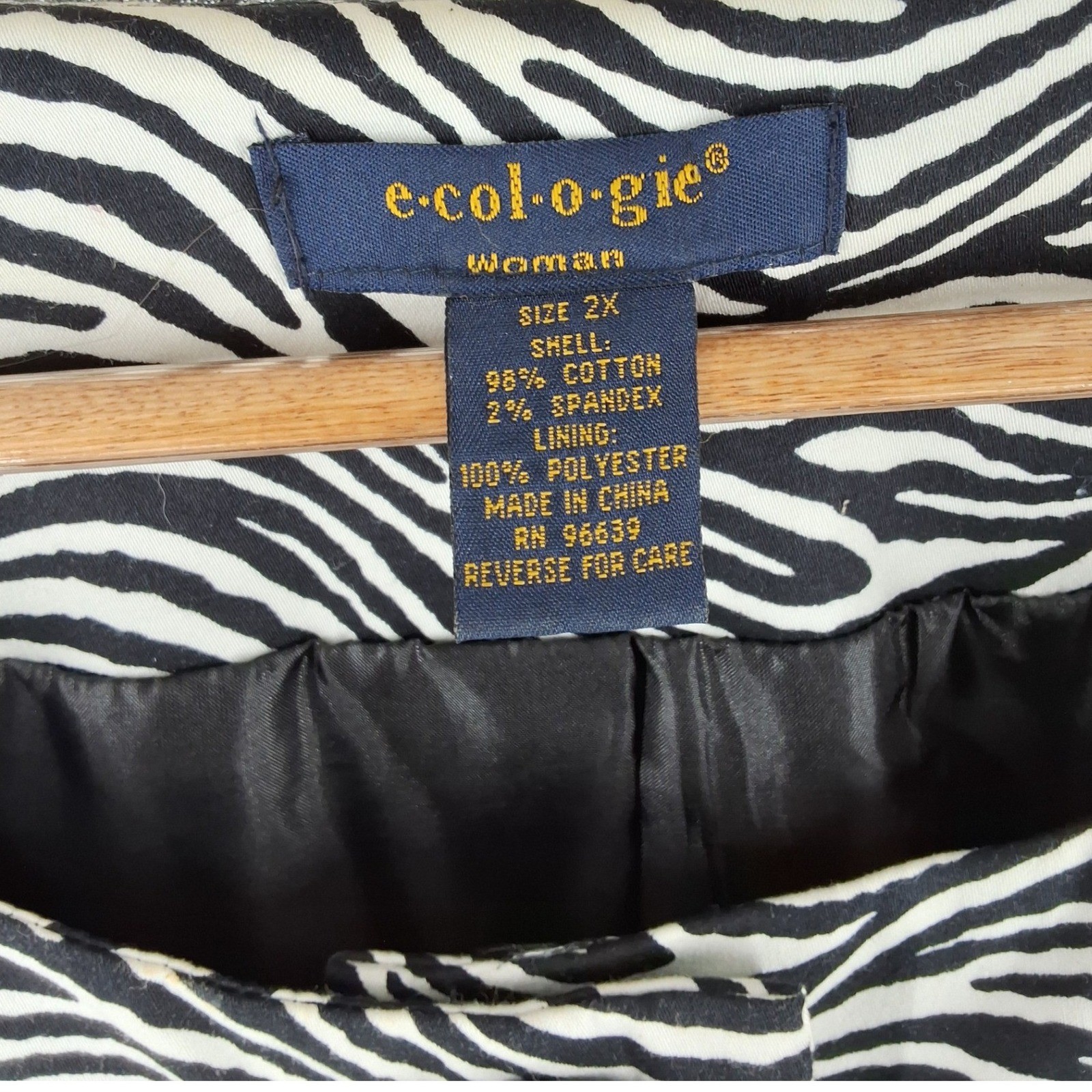 Ecologie Woman Zebra Print Jacket Blazer Black White Plus 2X Lined Collarless