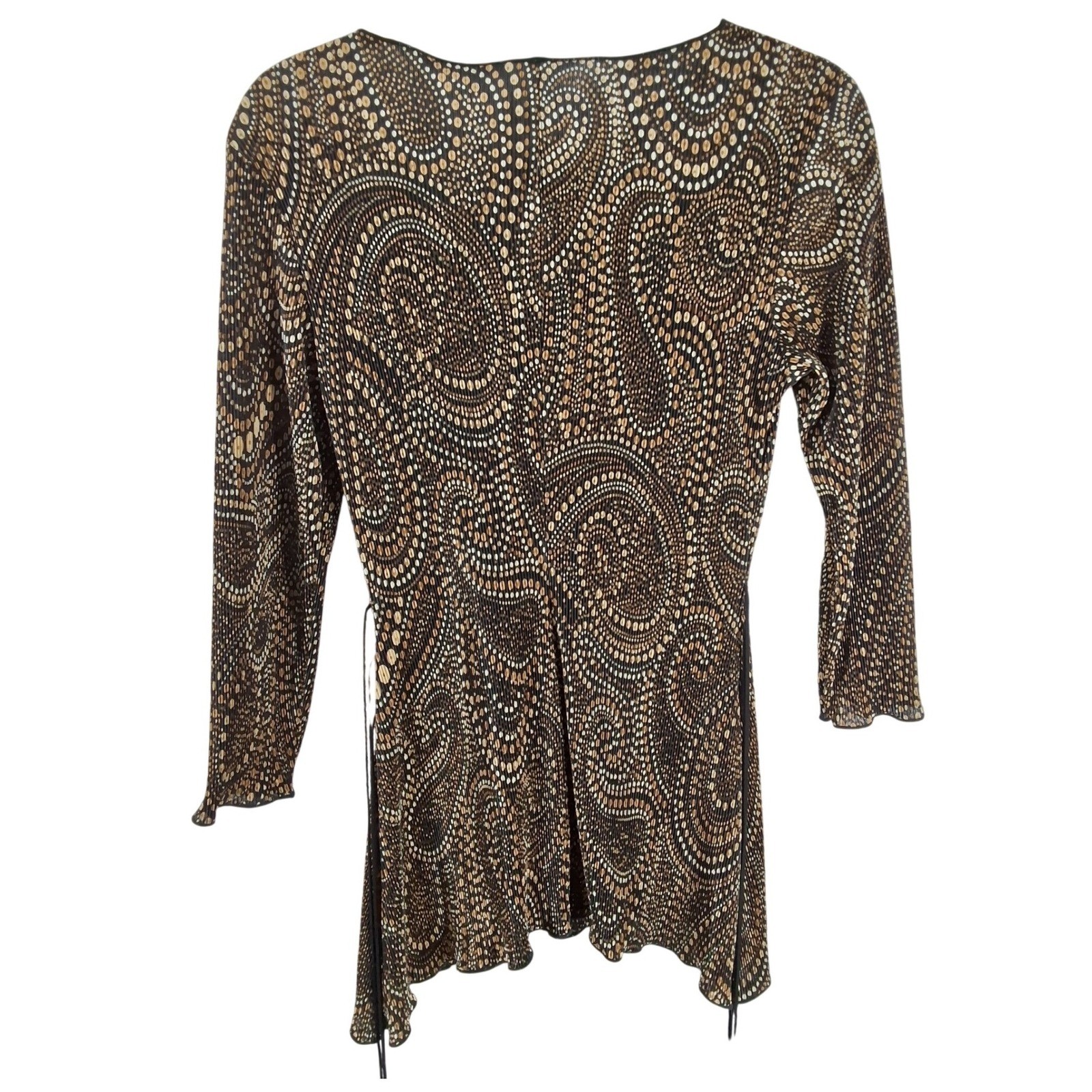 Connected Apparel Brown Paisley Plisse Pleated 3/4 Tunic Top M