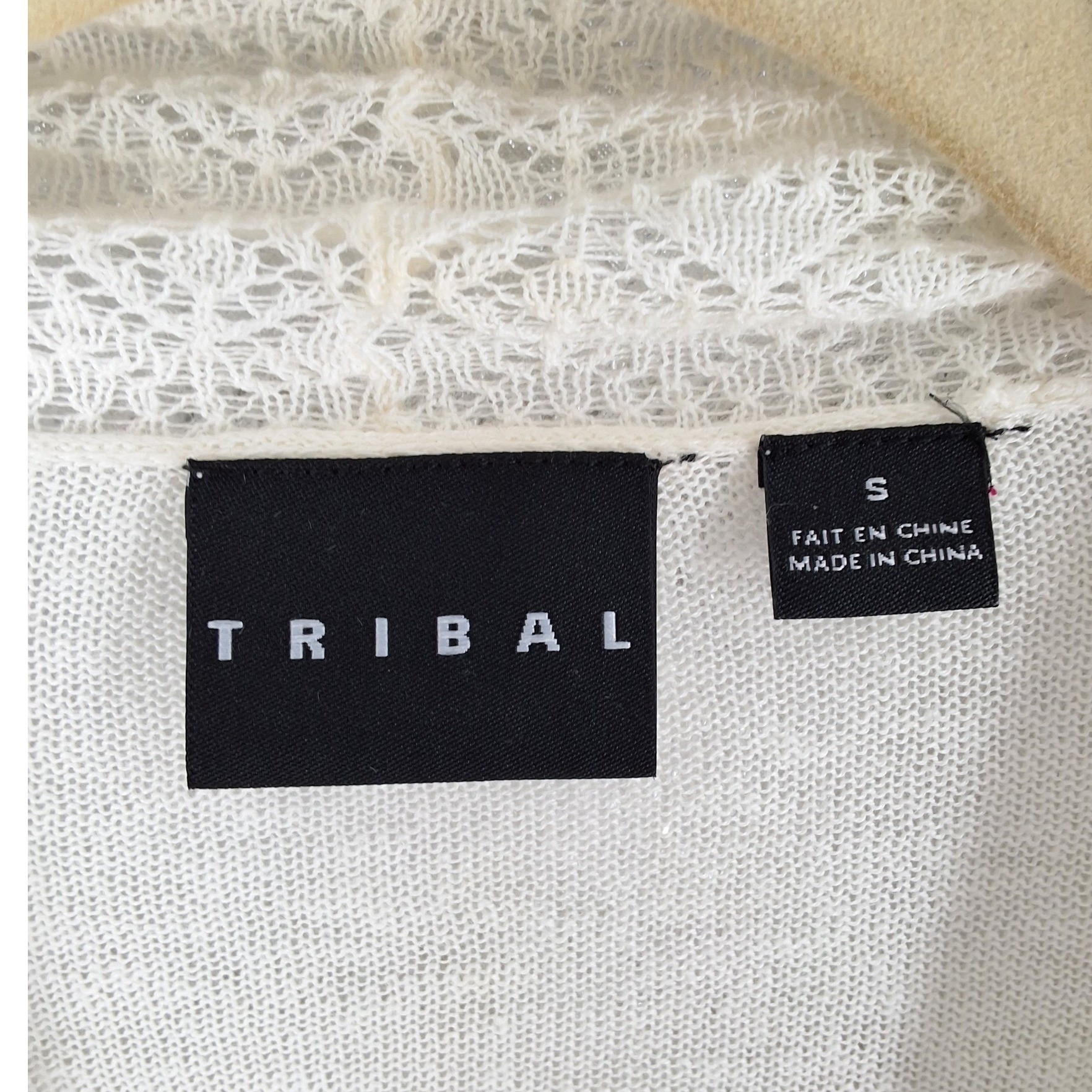 Tribal Cream Linen Blend Crochet Lace Trim Drawstring Cardigan Small 7695O-A15 - View 3