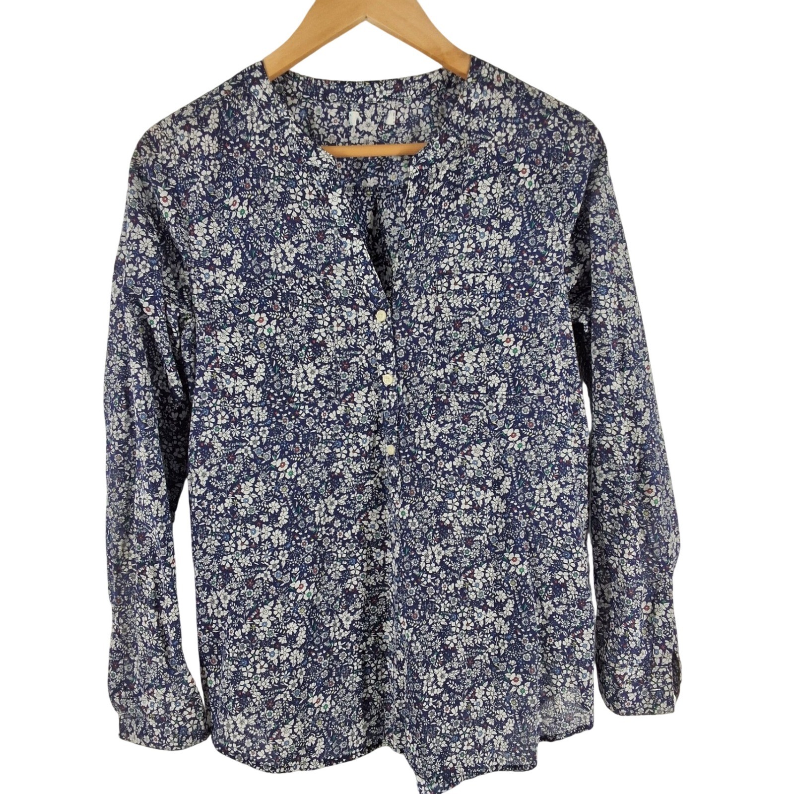 Old Navy Womens Blue Floral Cotton Button Up Blouse Long Sleeve Top Size M