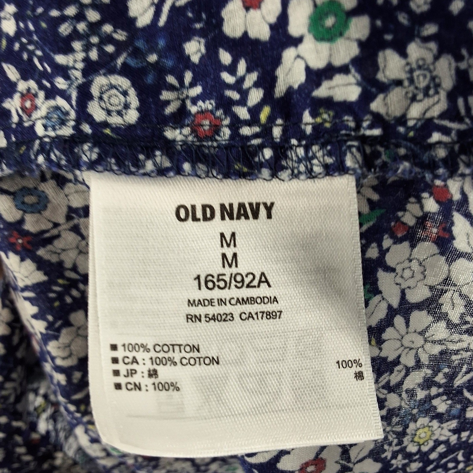 Old Navy Womens Blue Floral Cotton Button Up Blouse Long Sleeve Top Size M
