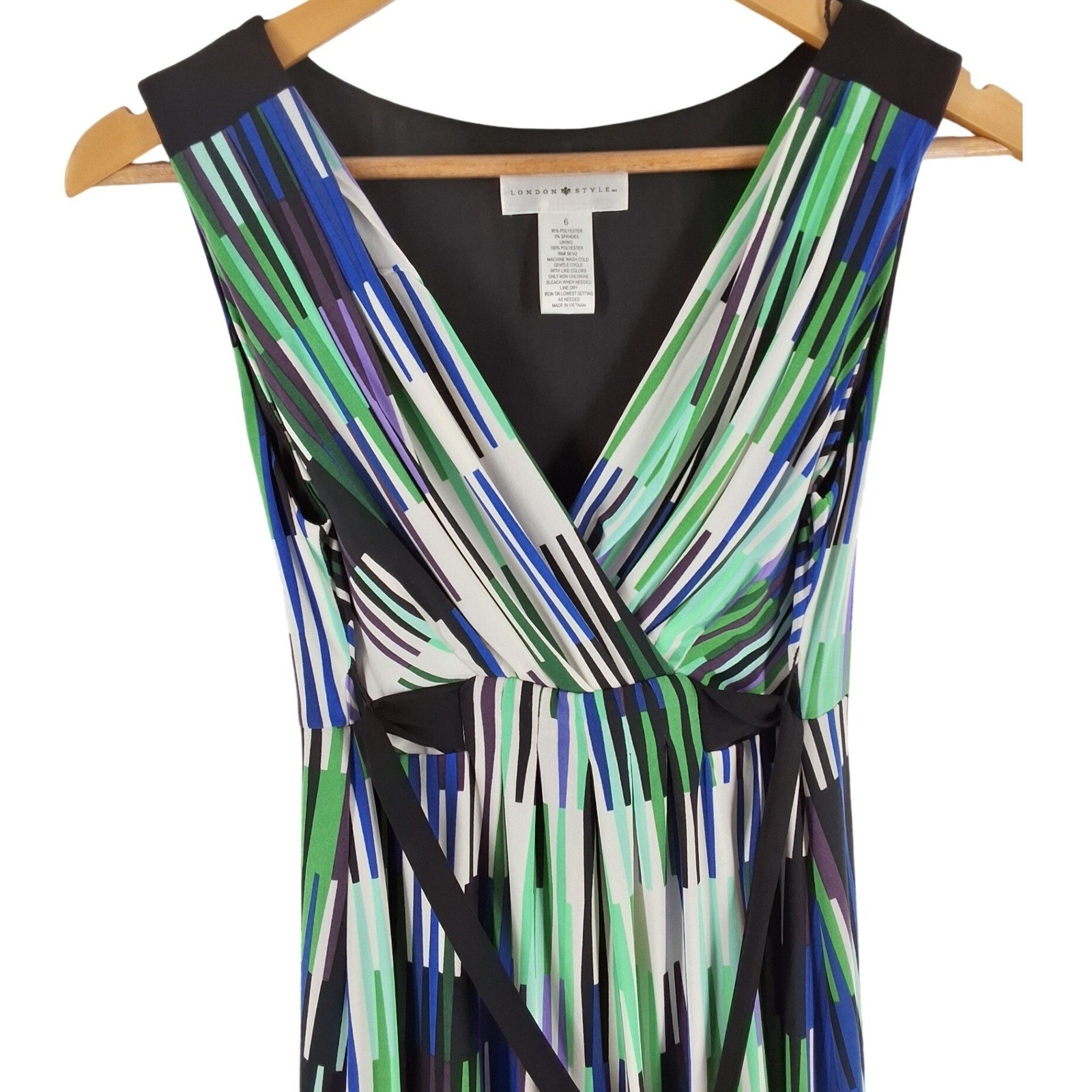 London Style Geometric Print Maxi Dress Green Purple Size 6 - View 3