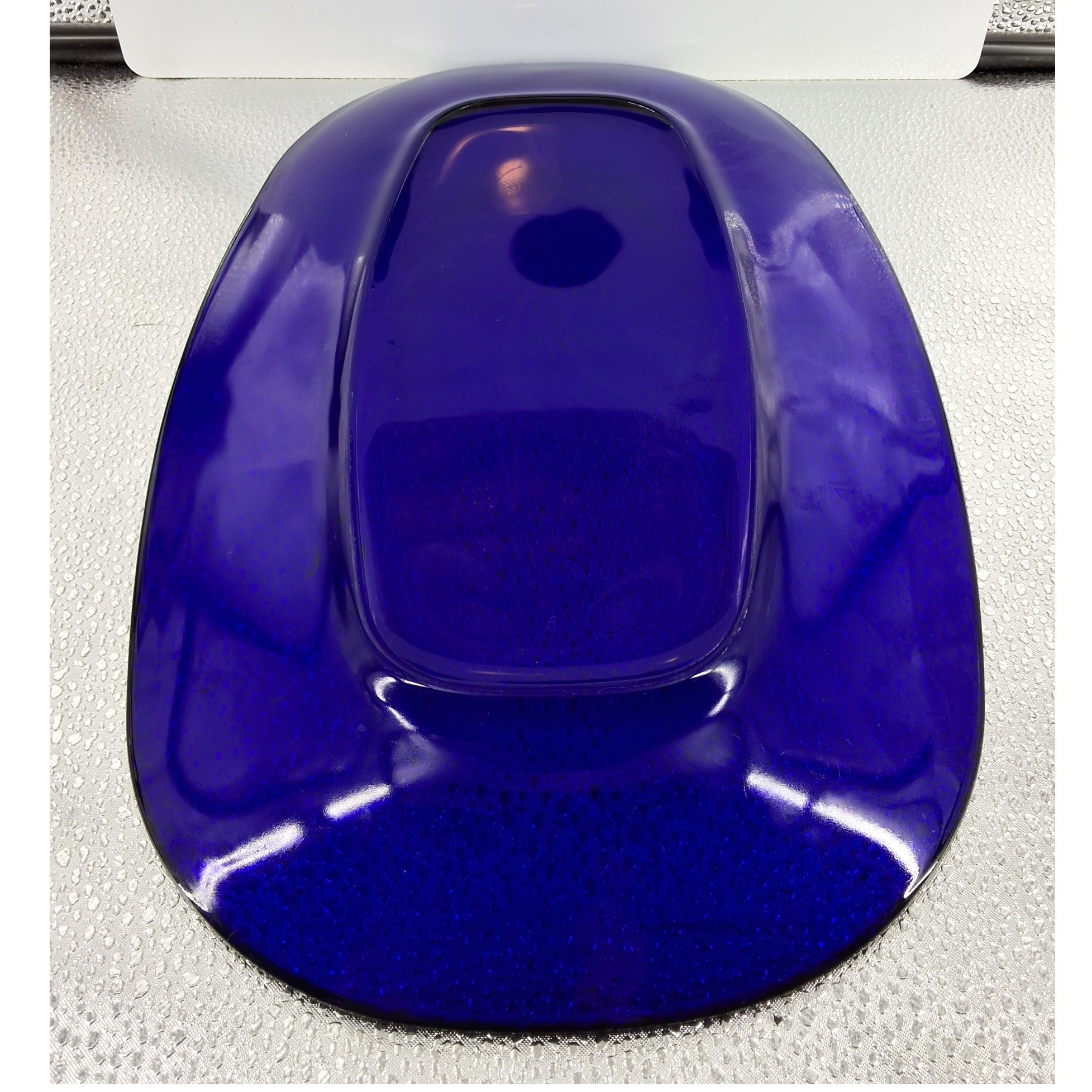 Cobalt Blue Glass Oval Serving Platter 12.5 Inch Translucent Dish MCM Style