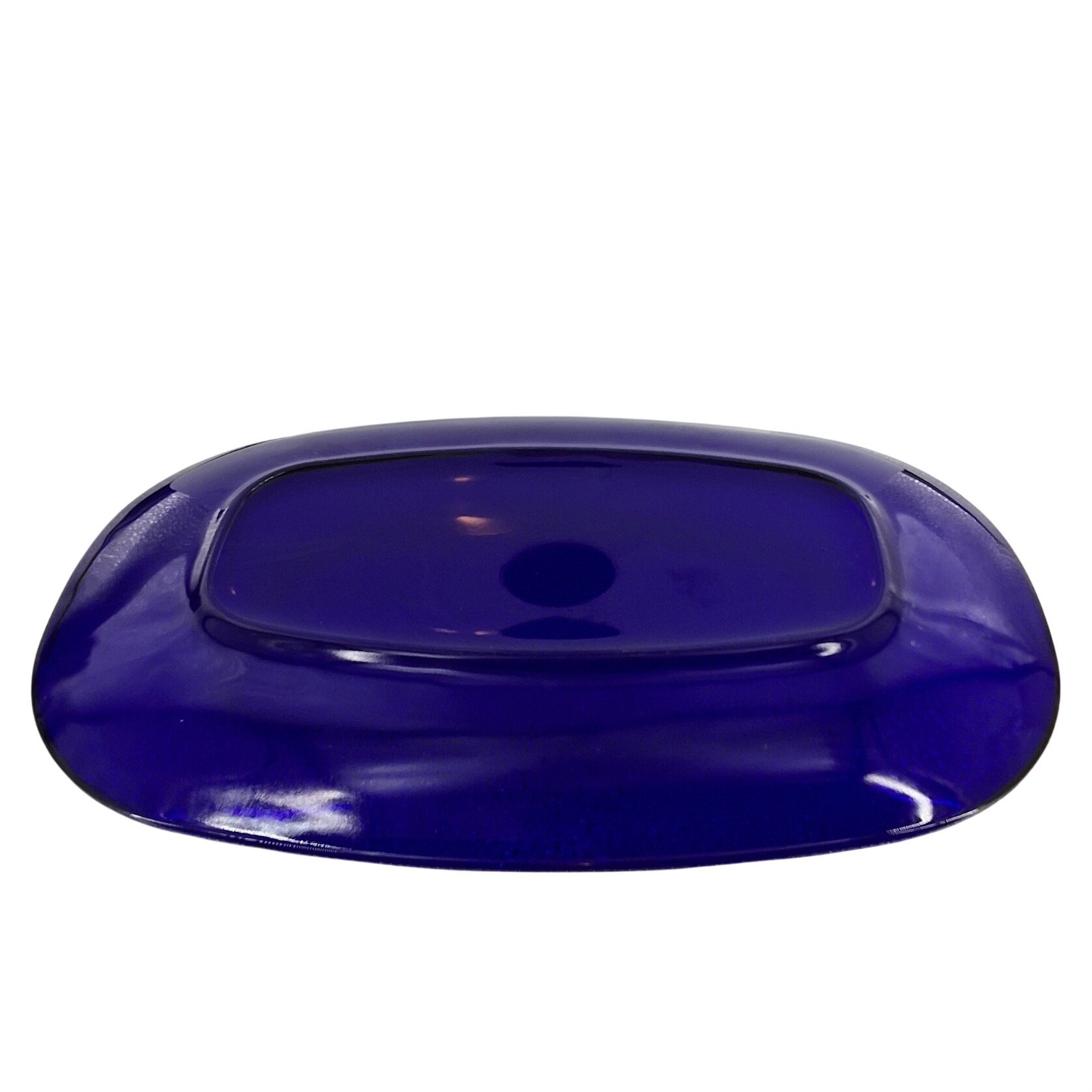 Cobalt Blue Glass Oval Serving Platter 12.5 Inch Translucent Dish MCM Style - View 4