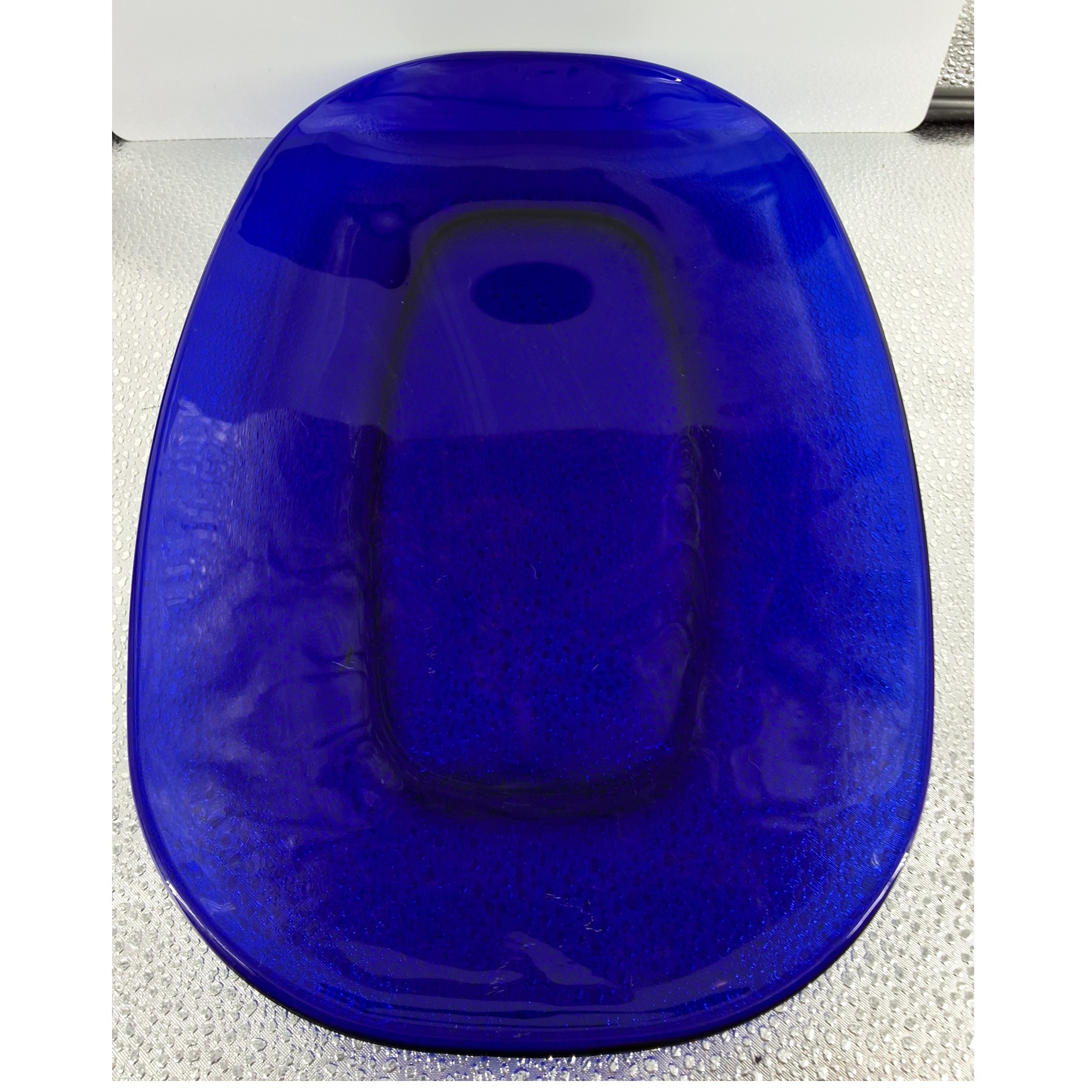 Cobalt Blue Glass Oval Serving Platter 12.5 Inch Translucent Dish MCM Style - View 5