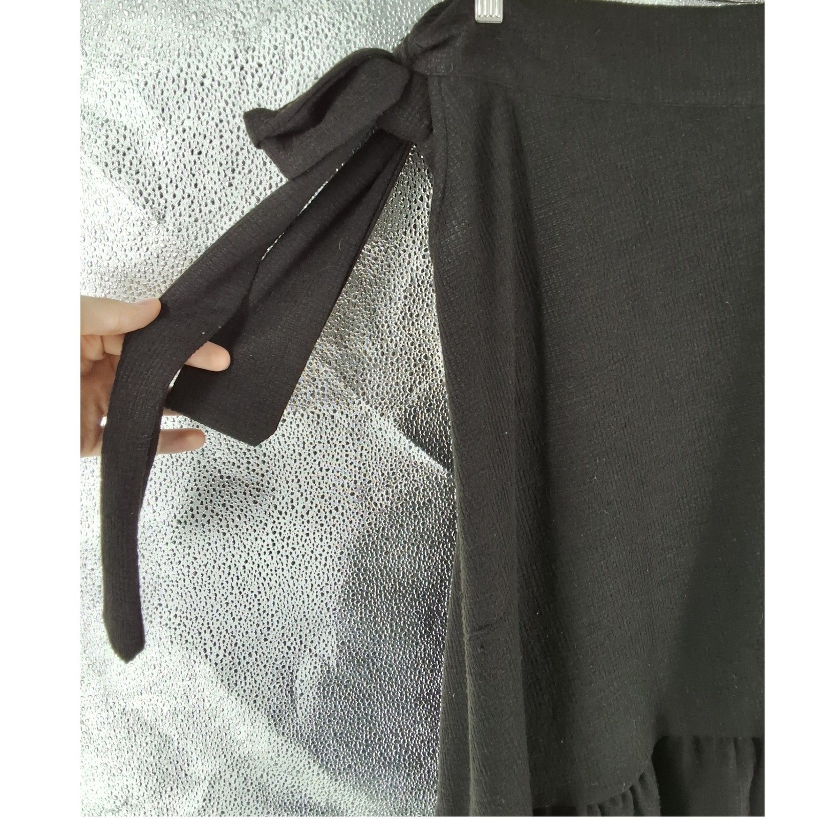 Free People Black Willow Knit Asymmetrical Ruffle Wrap Midi Skirt Medium - View 6