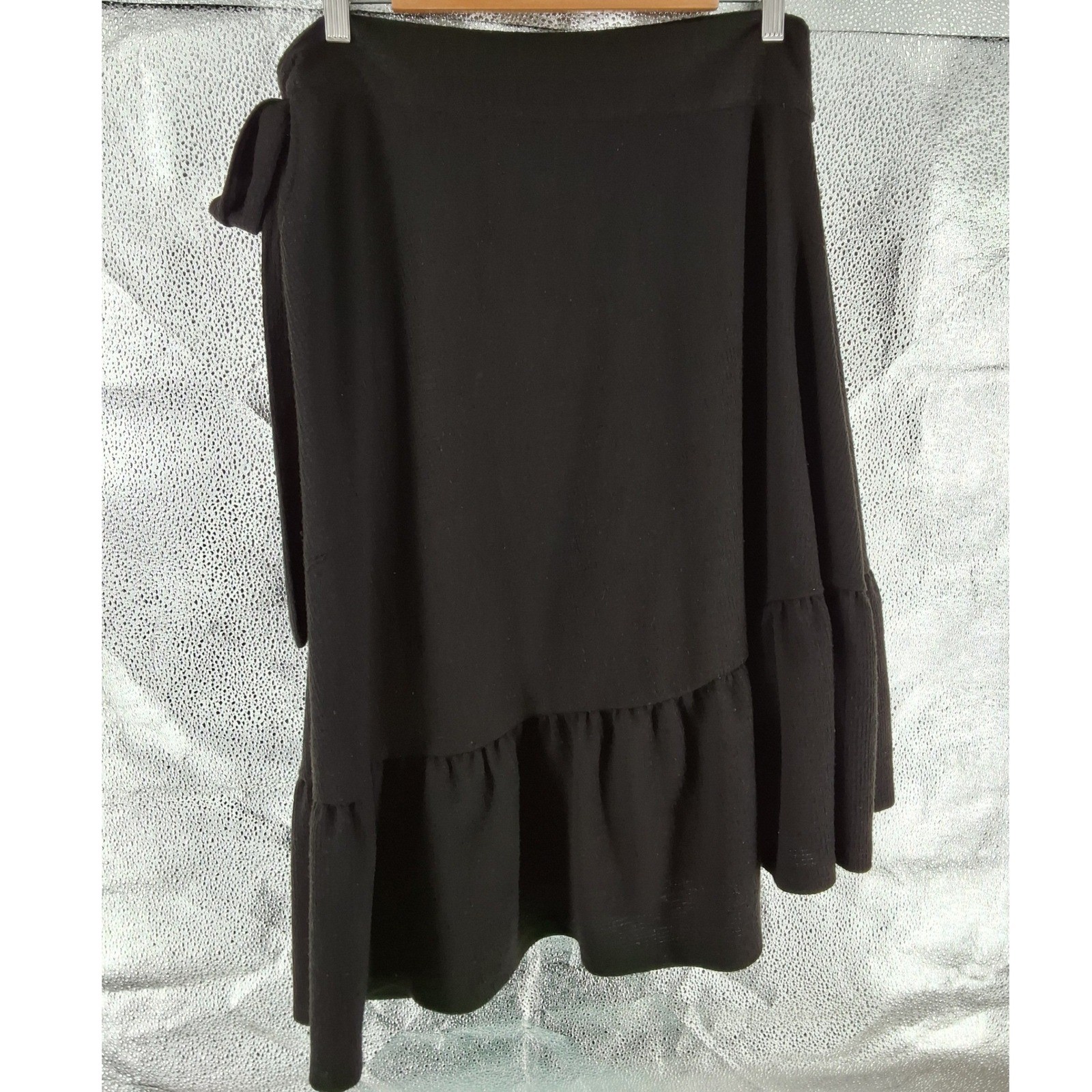 Free People Black Willow Knit Asymmetrical Ruffle Wrap Midi Skirt Medium - View 7