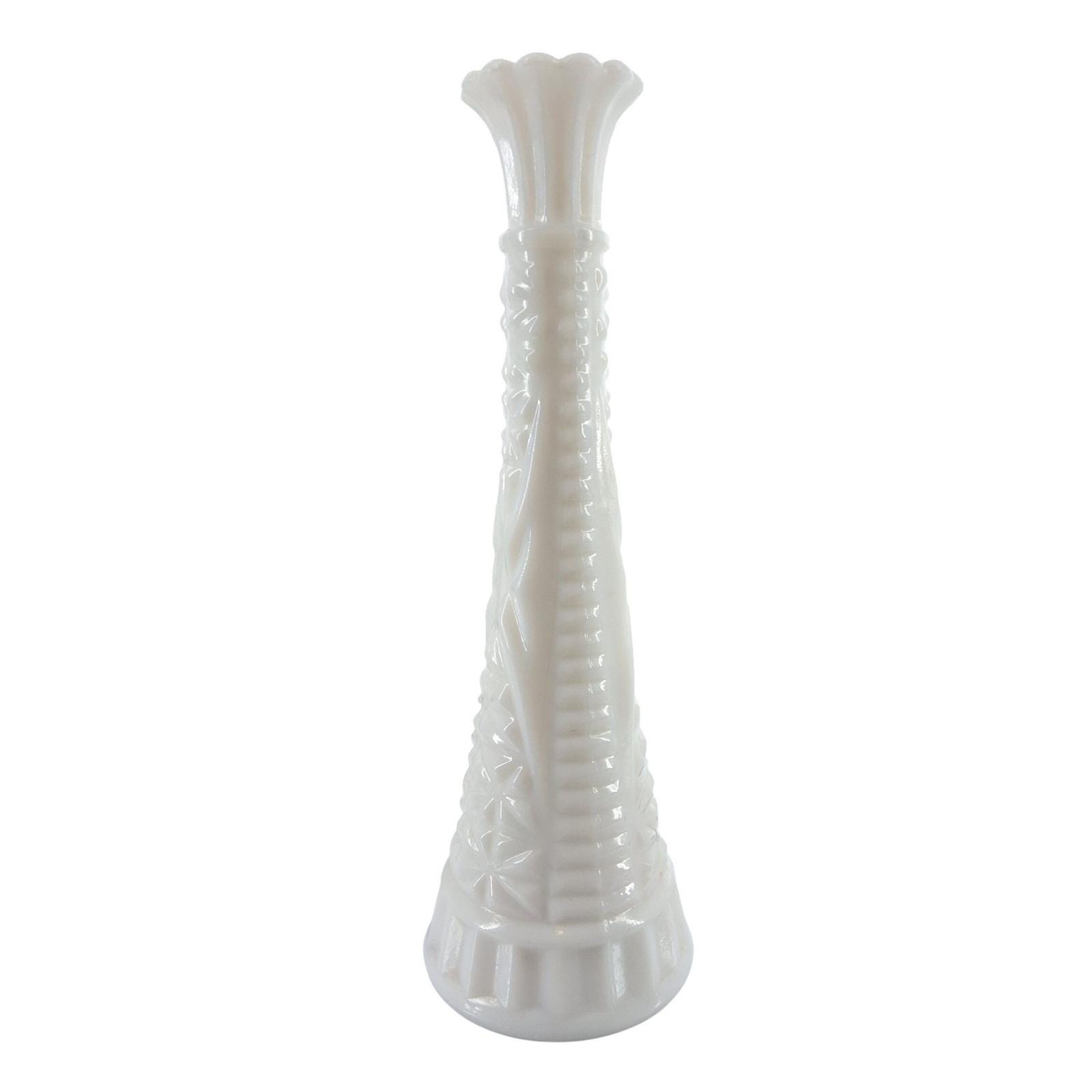 Anchor Hocking Vintage Milk Glass Bud Vase 9 Inch Starburst Bars Pattern MCM - View 5