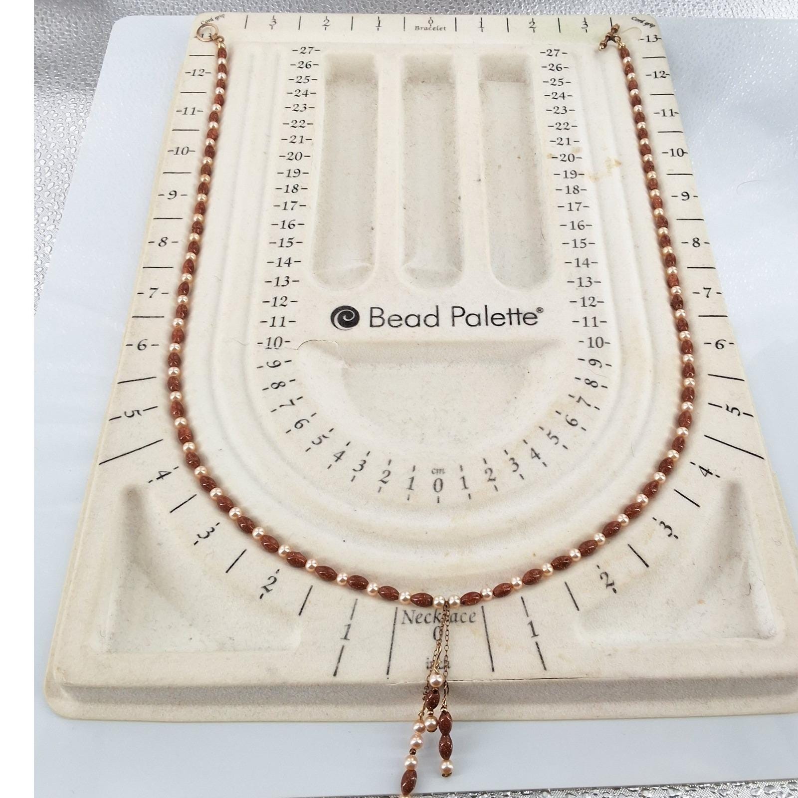 Vintage Goldstone Faux Pearl Tassel Necklace Bracelet Clip Earring Set - View 10