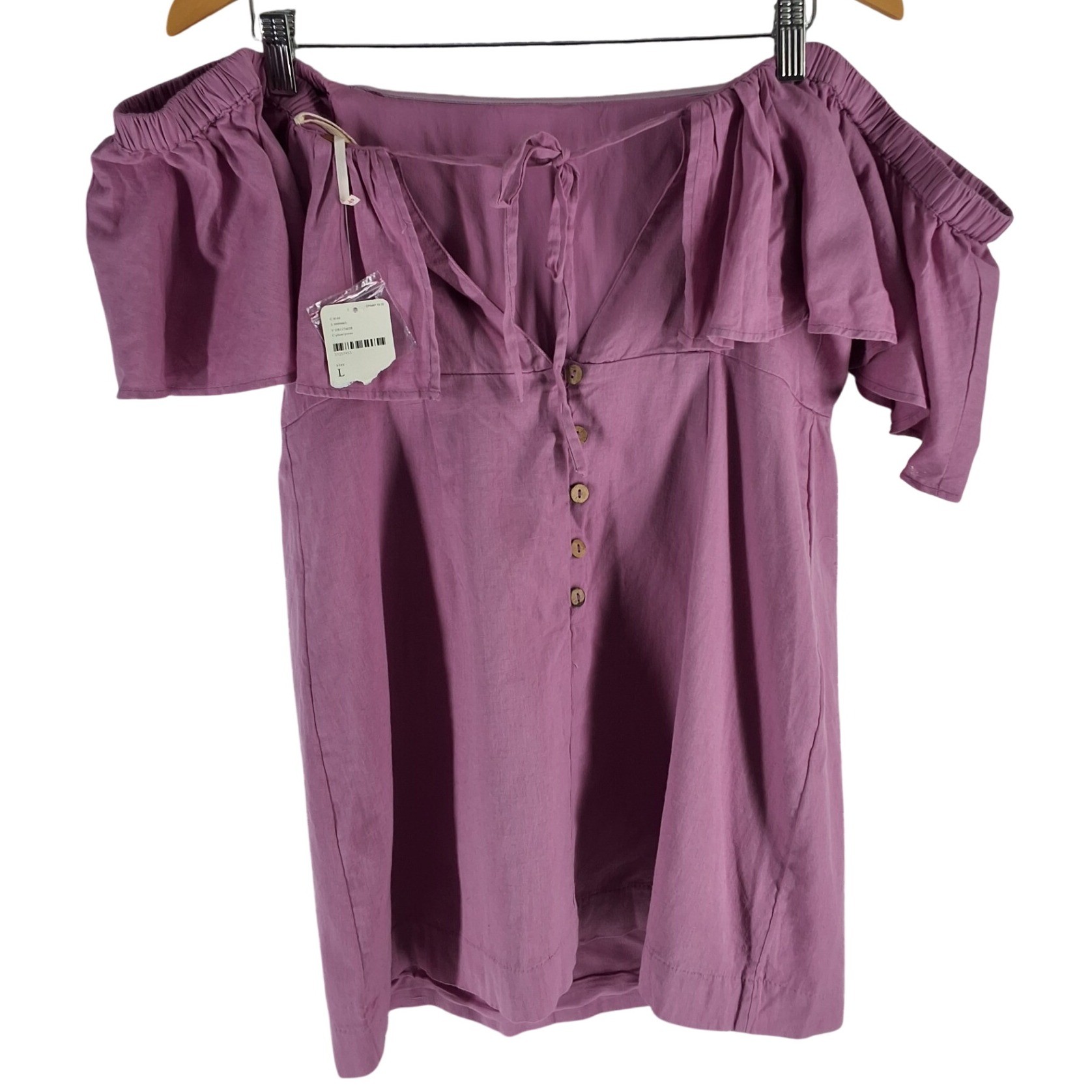 Free People Plum Purple Off Shoulder Ruffle Button Boho Blouse Top Women's L
