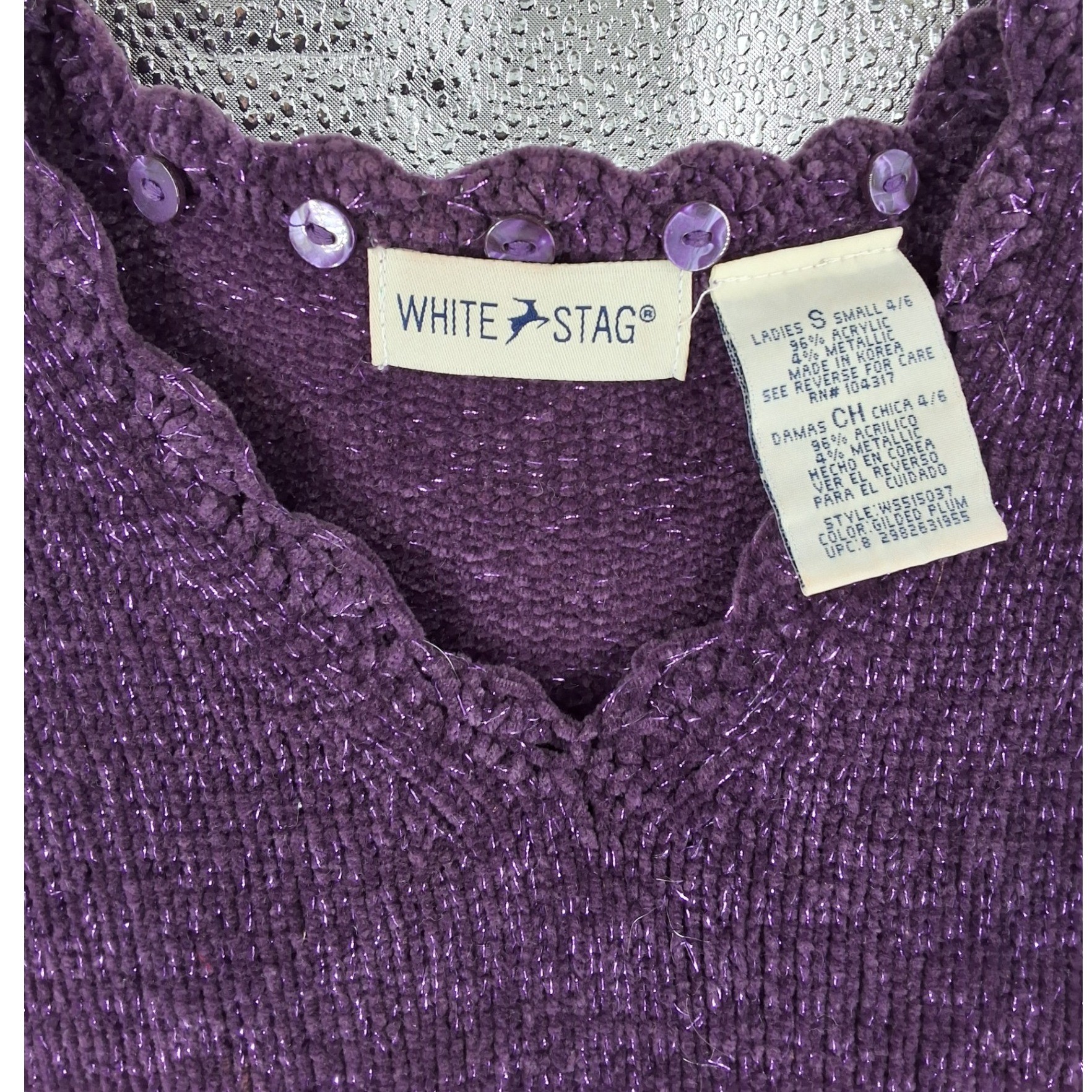 Vintage Metallic Knit Pullover Sweater & Scarf Set Purple Small 4/6 - View 7