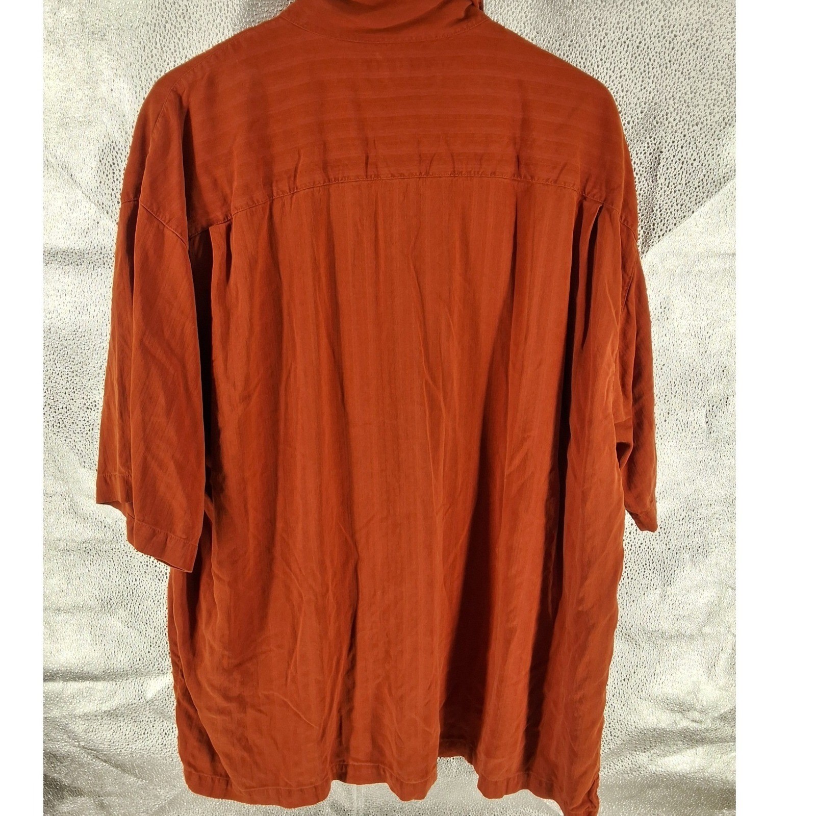 Tommy Bahama Men XXL Rust Orange Silk Textured Short Sleeve Camp Shirt Resort