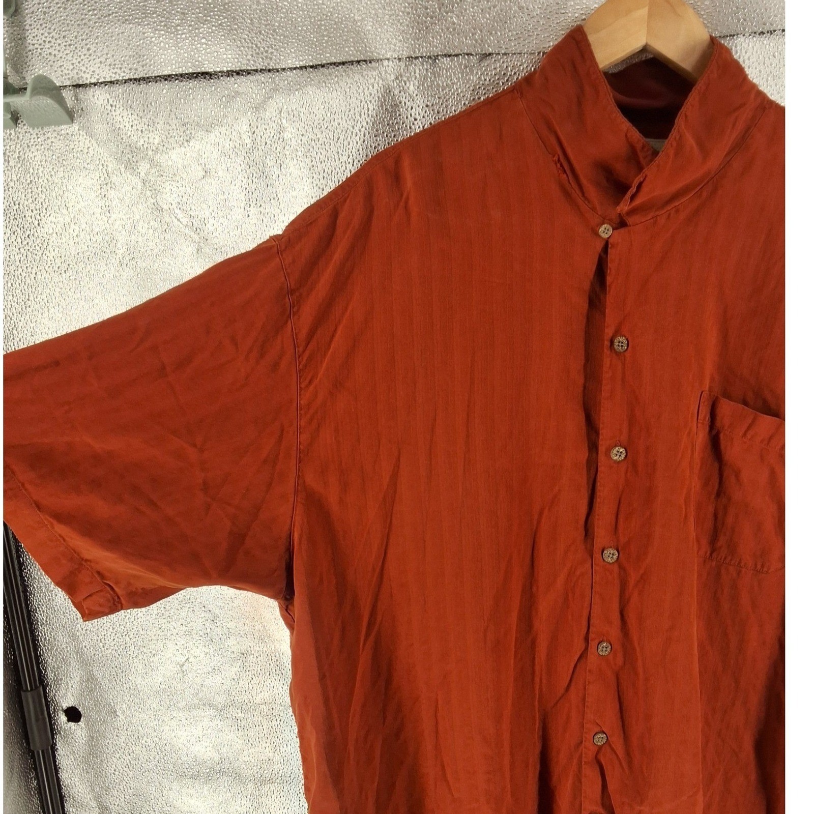 Tommy Bahama Men XXL Rust Orange Silk Textured Short Sleeve Camp Shirt Resort - View 3