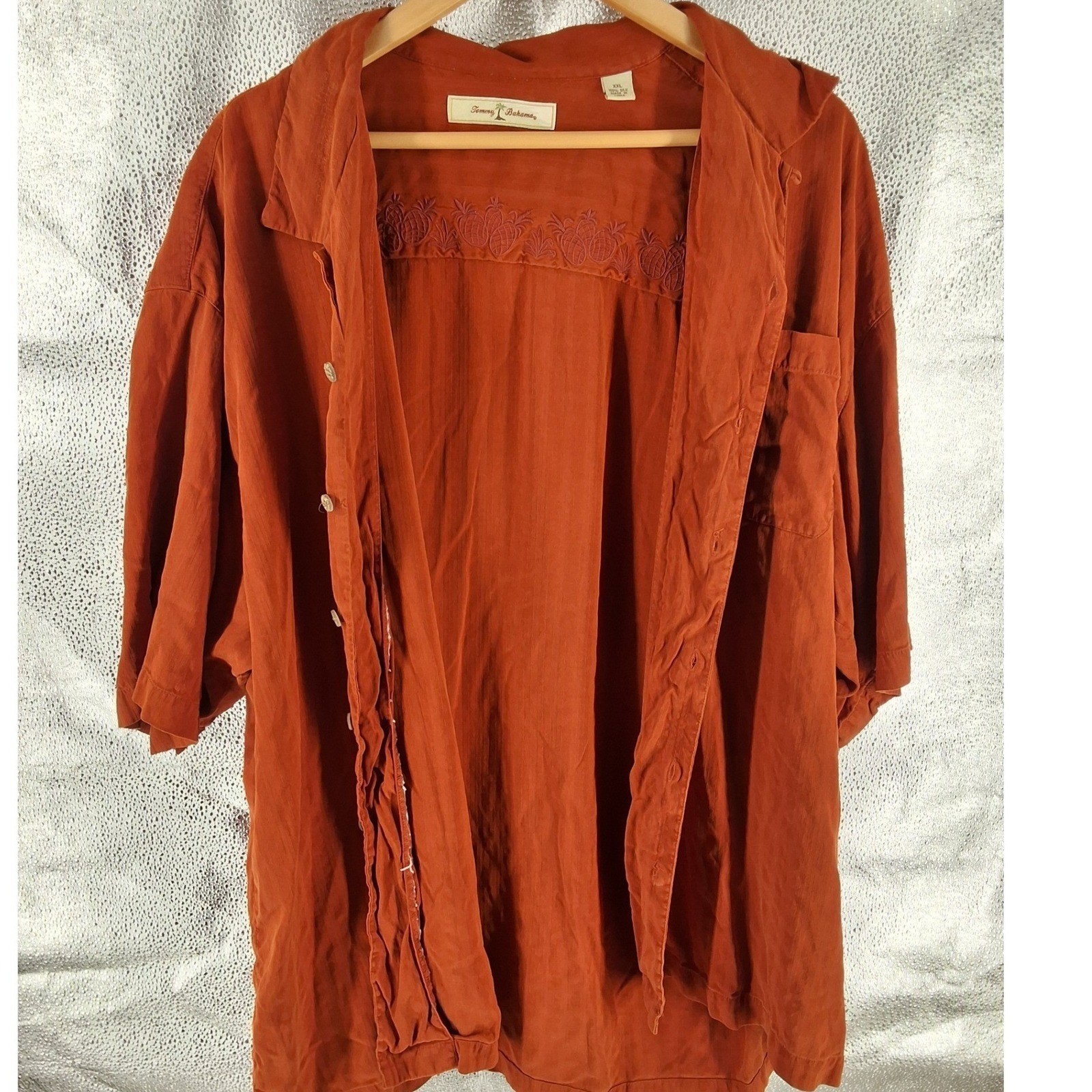 Tommy Bahama Men XXL Rust Orange Silk Textured Short Sleeve Camp Shirt Resort - View 7