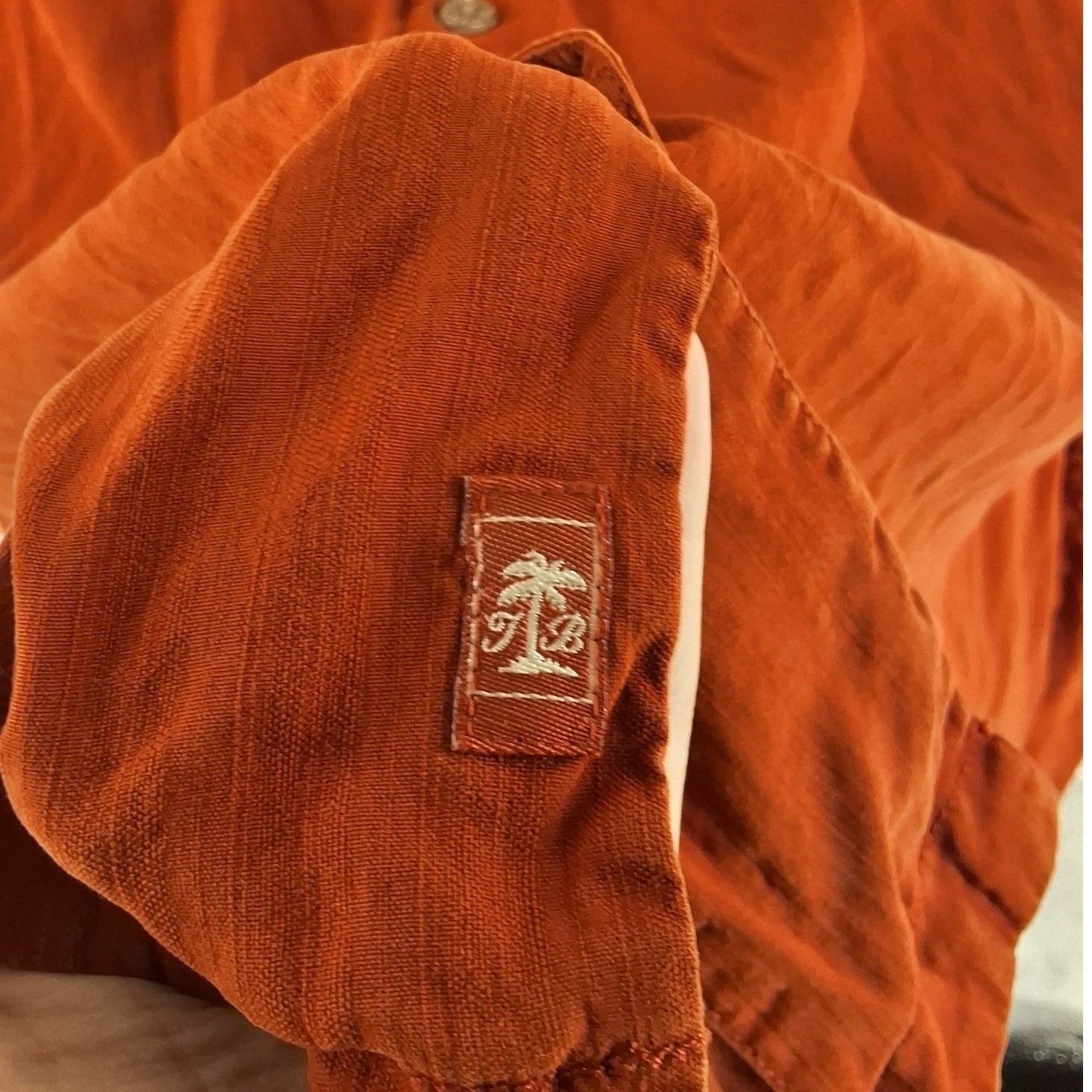 Tommy Bahama Men XXL Rust Orange Silk Textured Short Sleeve Camp Shirt Resort - View 9