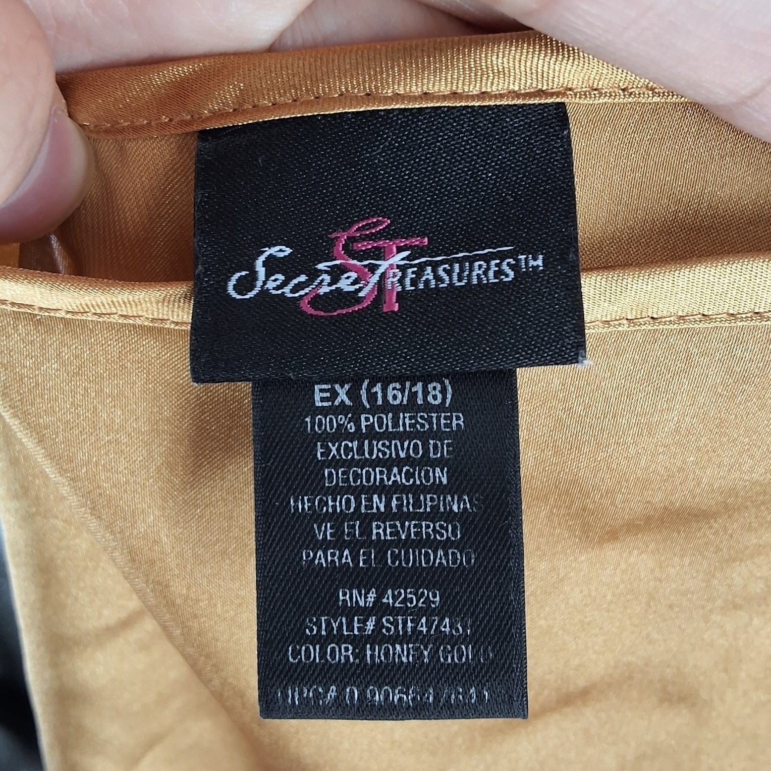 Secret Treasures Honey Gold Satin Lace Chemise Nightgown Slip XL 16/18 - View 5