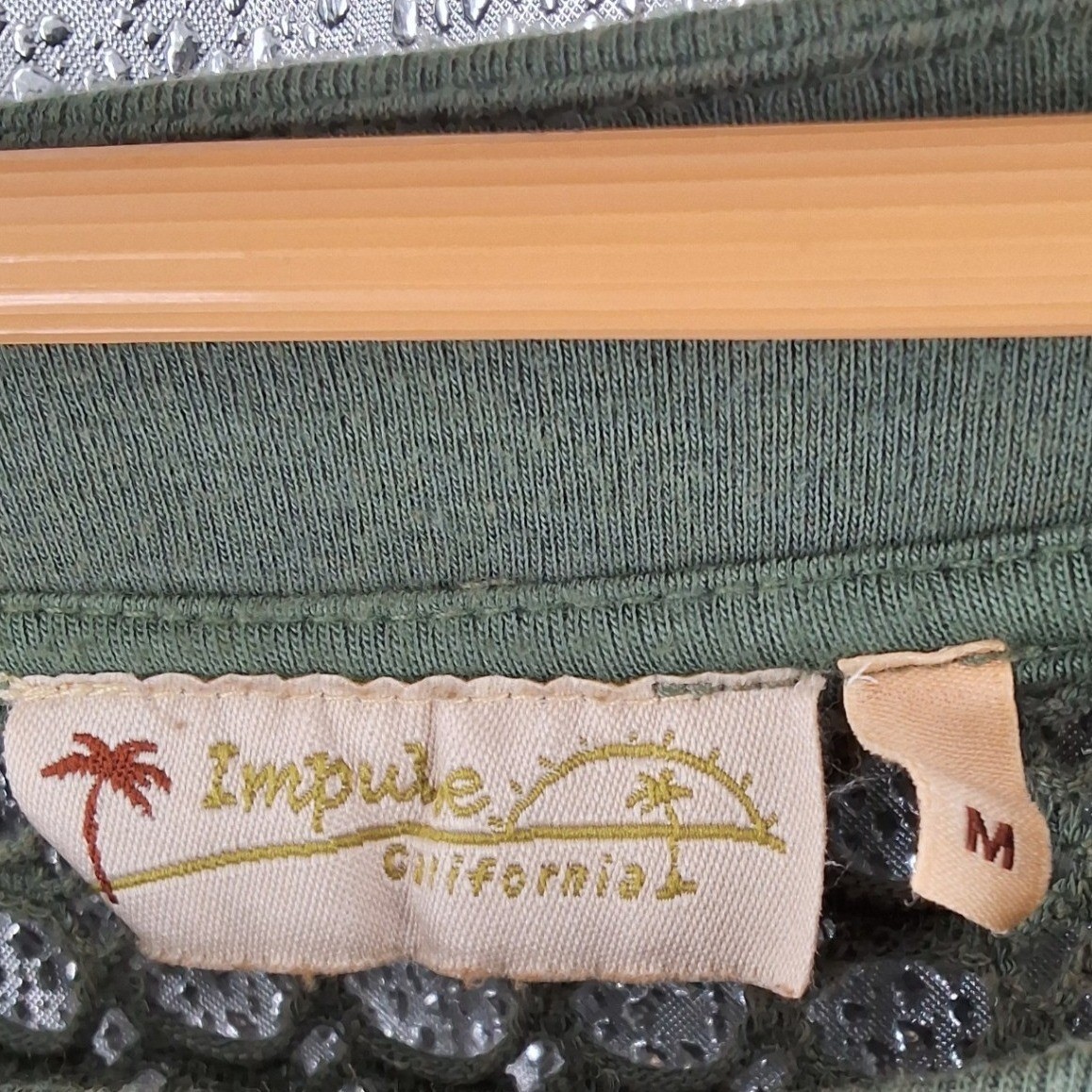 Impulse California Open Knit Crochet Mesh Sweater Top M Olive Green Boho