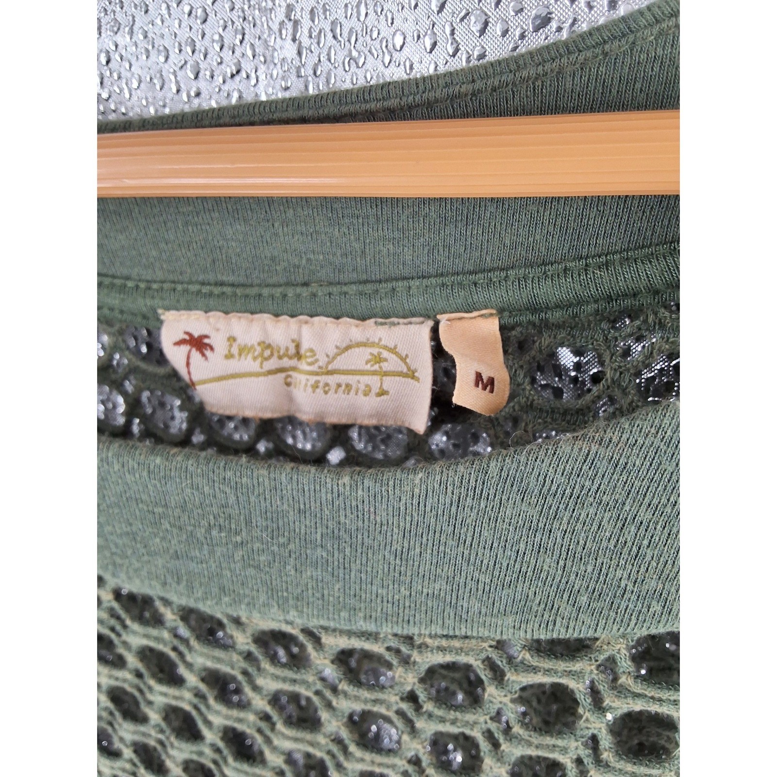 Impulse California Open Knit Crochet Mesh Sweater Top M Olive Green Boho - View 4