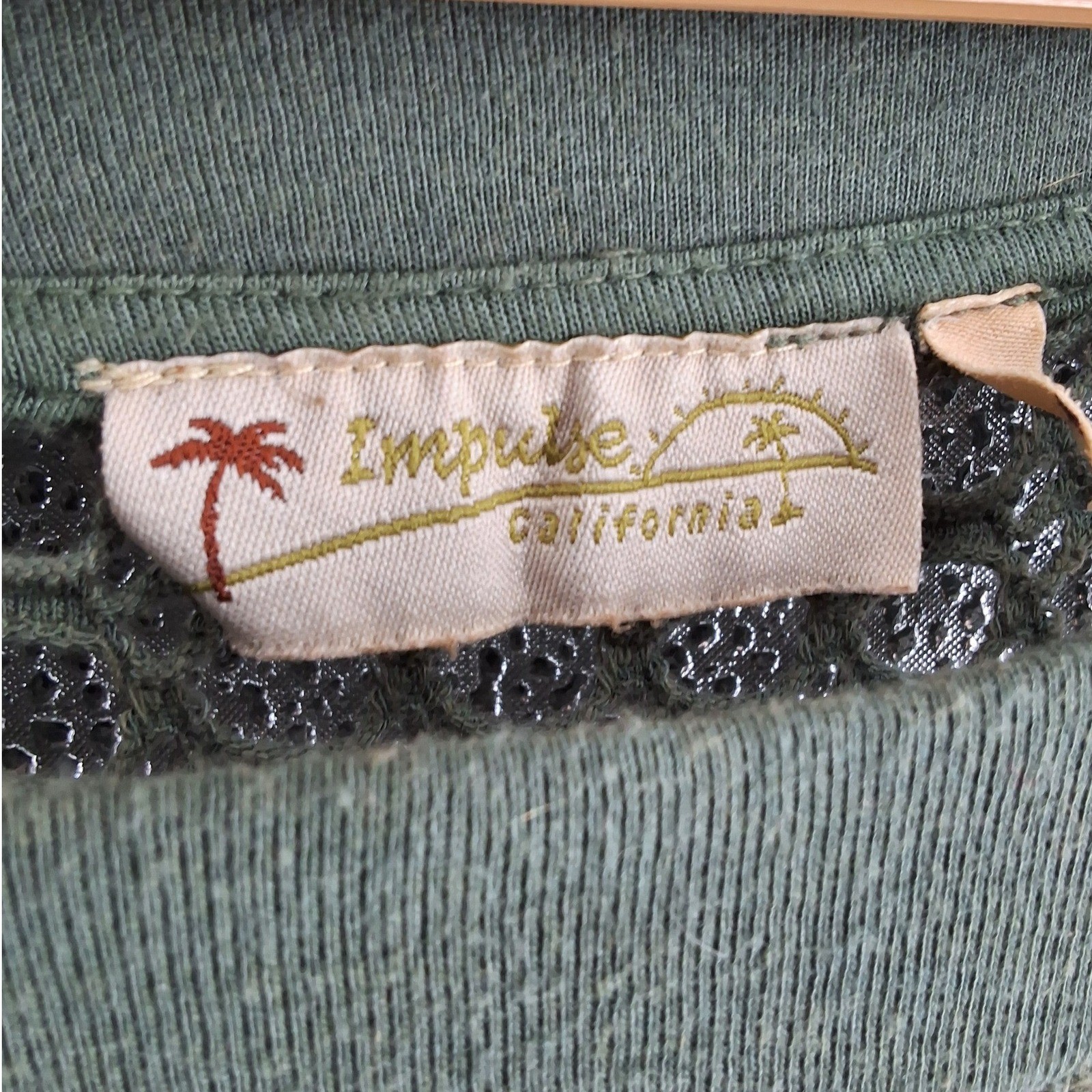 Impulse California Open Knit Crochet Mesh Sweater Top M Olive Green Boho - View 6