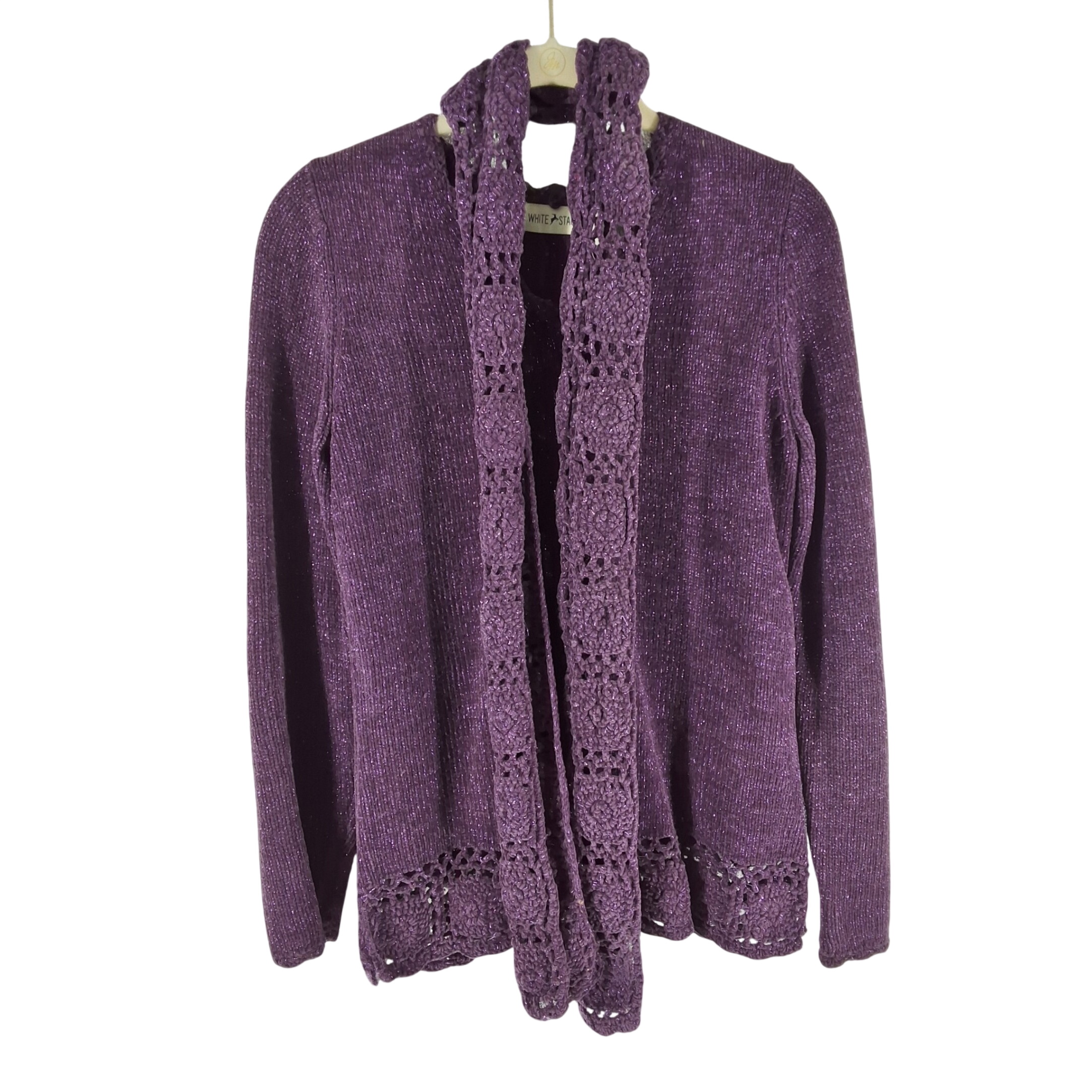 Vintage Metallic Knit Pullover Sweater & Scarf Set Purple Small 4/6 - View 3