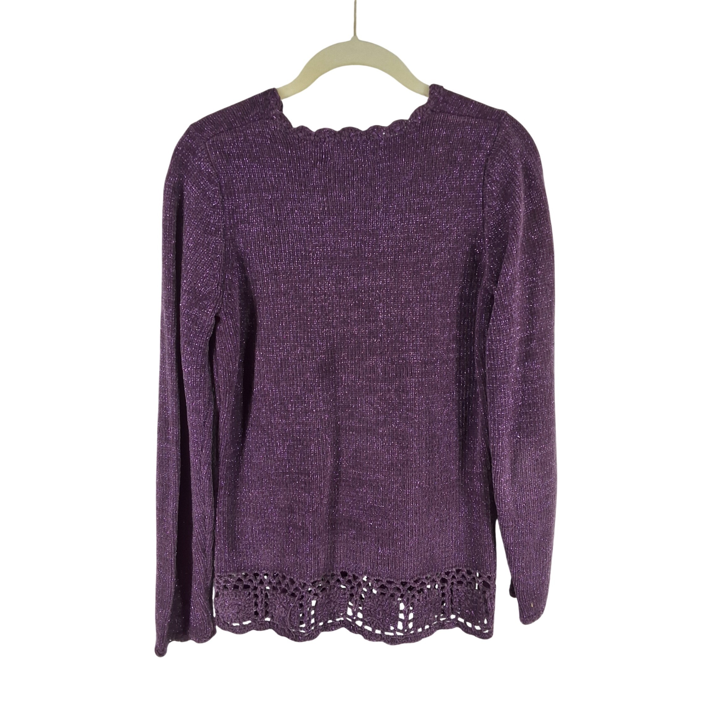Vintage Metallic Knit Pullover Sweater & Scarf Set Purple Small 4/6 - View 4