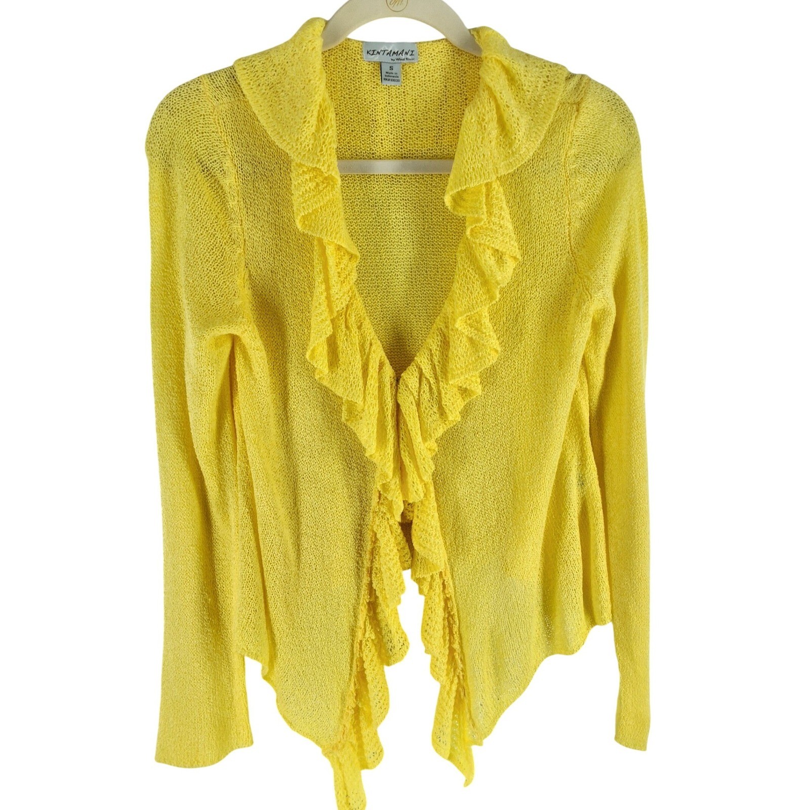 Kintamani by Wind River Yellow Ruffle Open Front Cardigan Sweater Womens Small