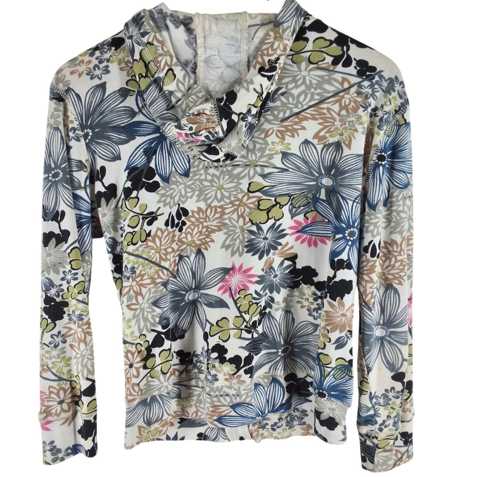 Westbound Y2K Floral Sequin Zip Up Hoodie Pockets Multi-Color Medium