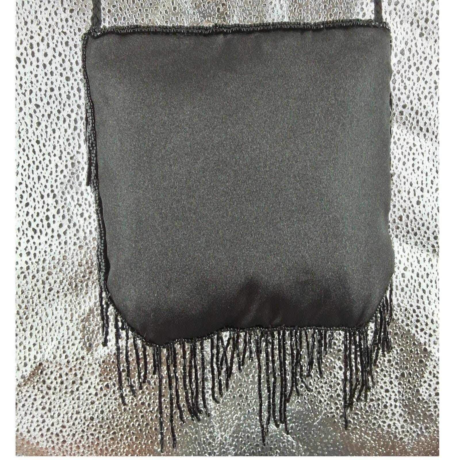 Far Nine Vintage Y2K Black Beaded Fringe Sequin Crossbody Evening Bag Purse - View 3