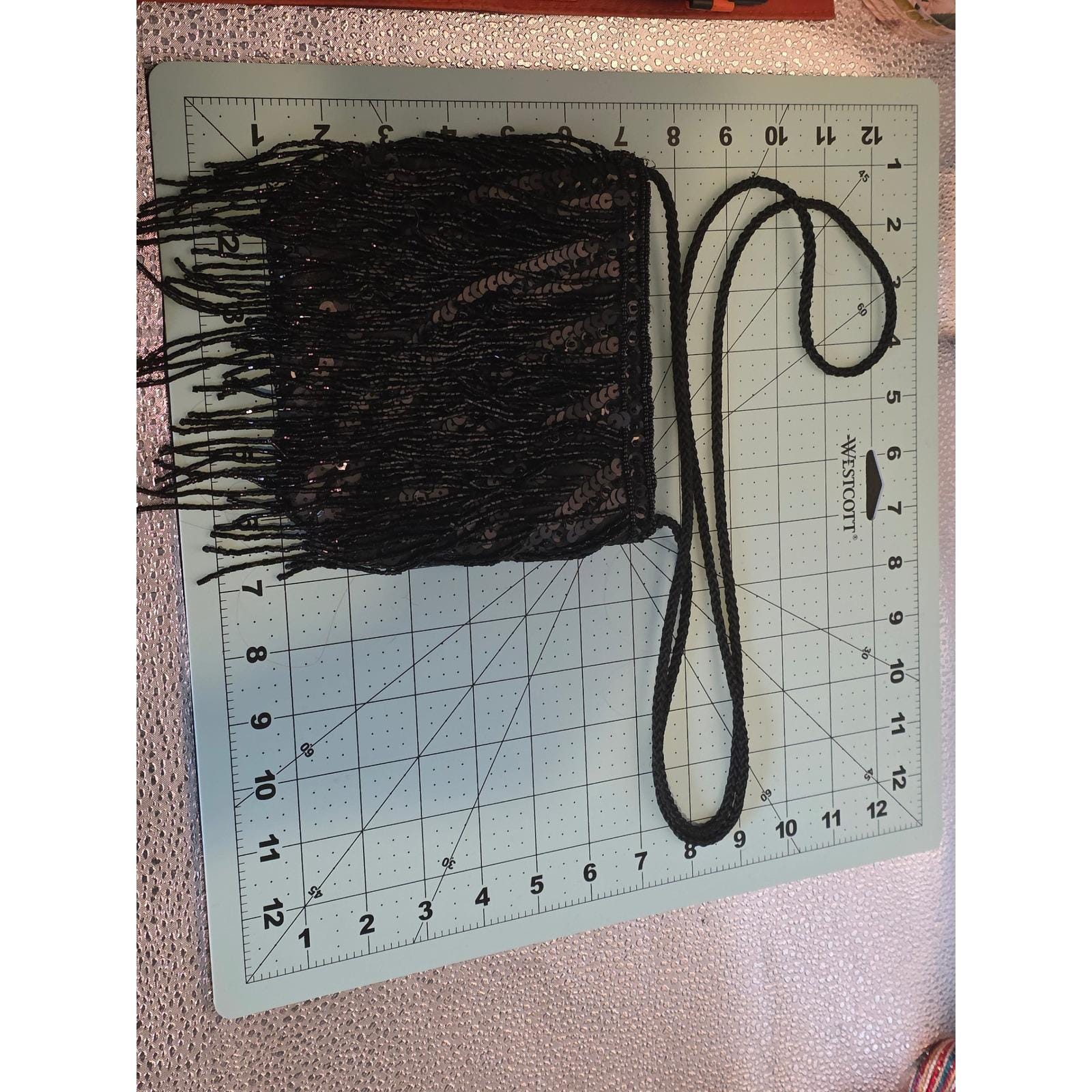 Far Nine Vintage Y2K Black Beaded Fringe Sequin Crossbody Evening Bag Purse - View 7