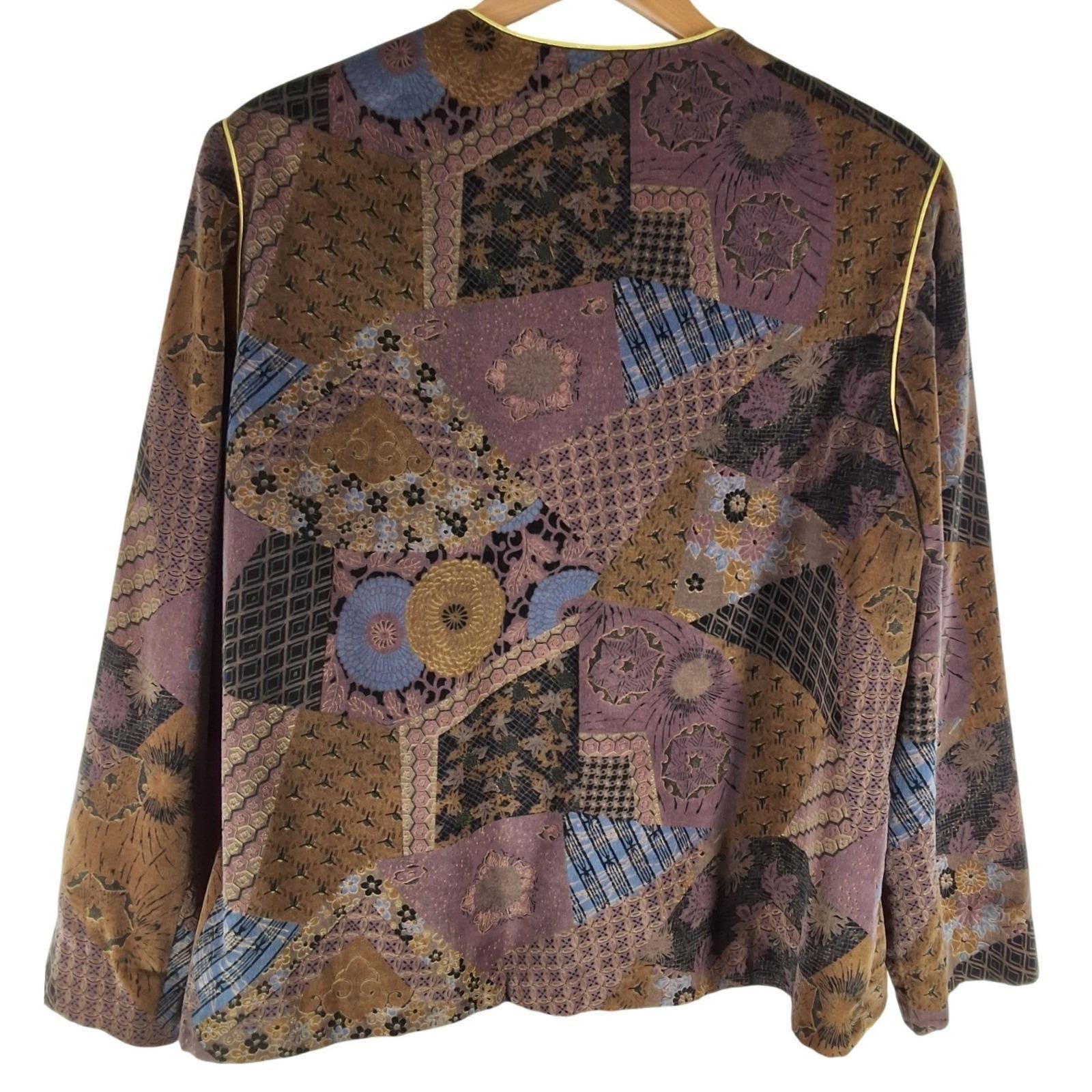 Vintage 80s Koret Patchwork Tapestry Velvet Jacket Open Front Blazer Boho XL 42 - View 7
