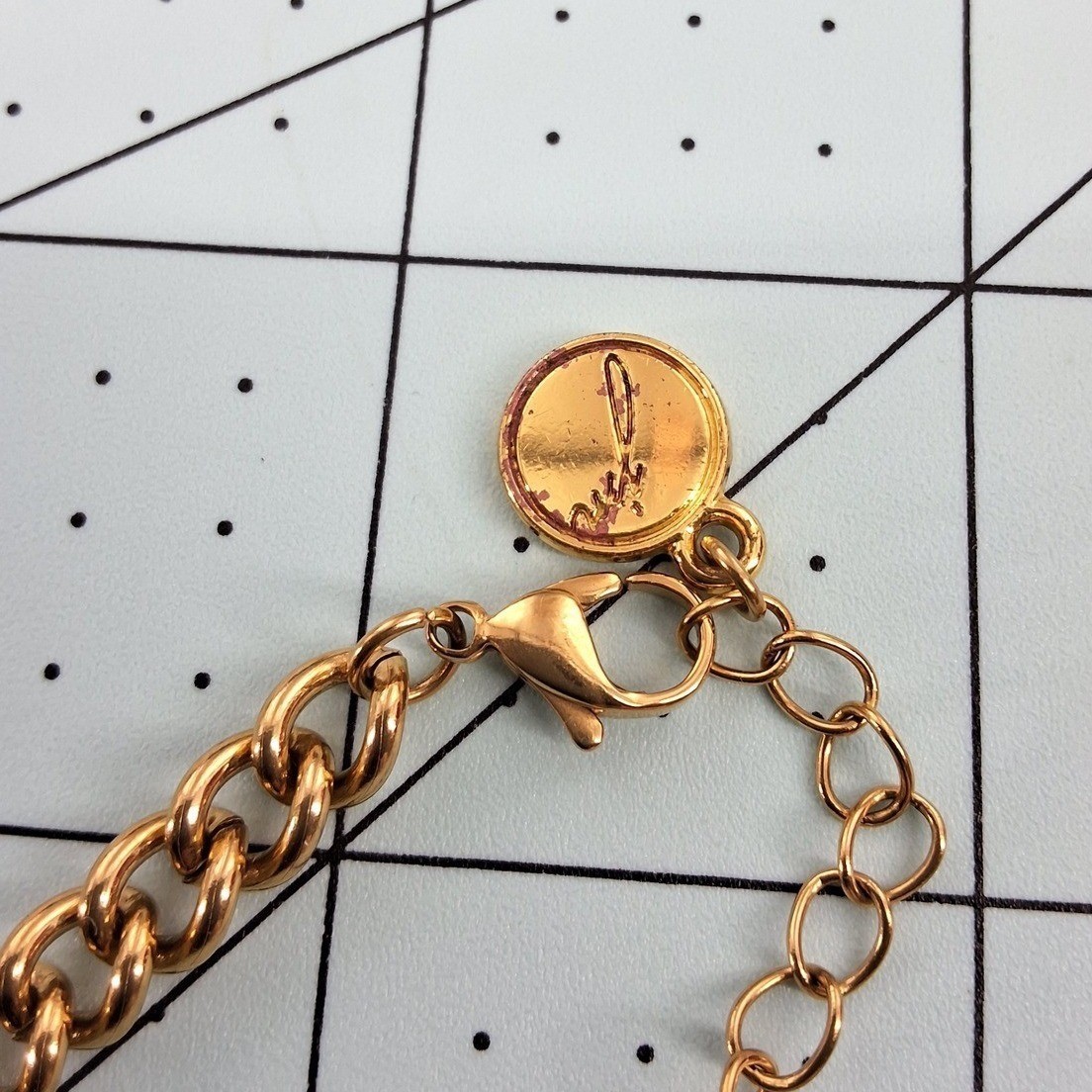 Anne Klein Gold Tone Initial S Curb Chain Bracelet White Enamel Charm Adjustable - View 4