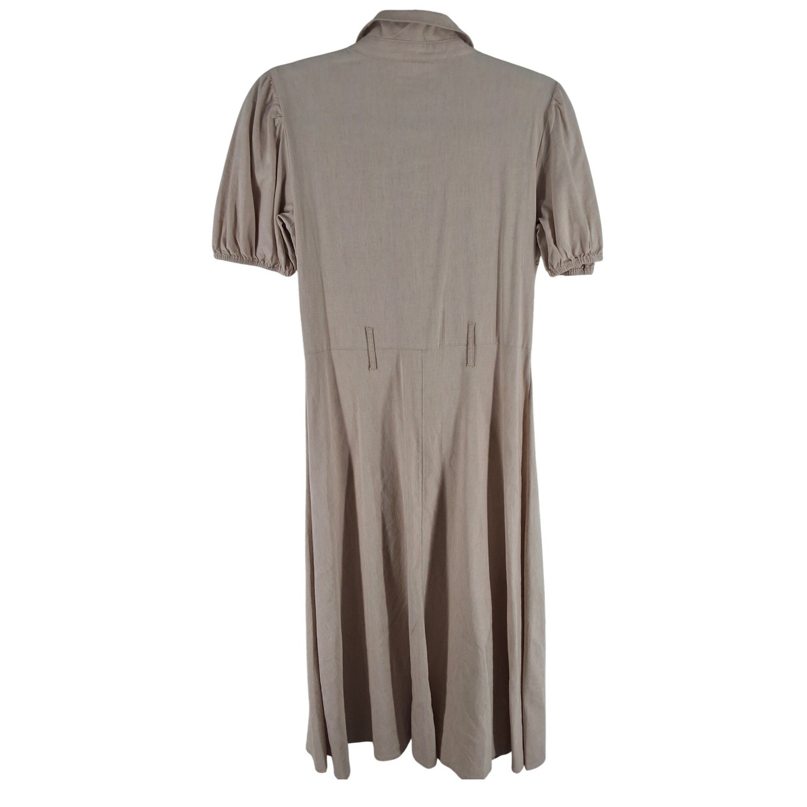 LC Lauren Conrad Beige Linen Blend Button Front Puff Sleeve Midi Dress S - View 3