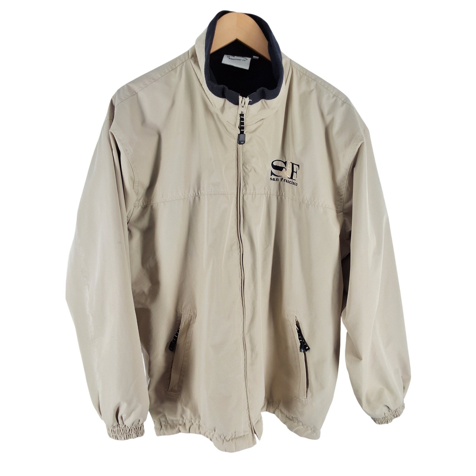 Spring Mountain San Francisco Fleece Lined Windbreaker Jacket Tan Men's Large
