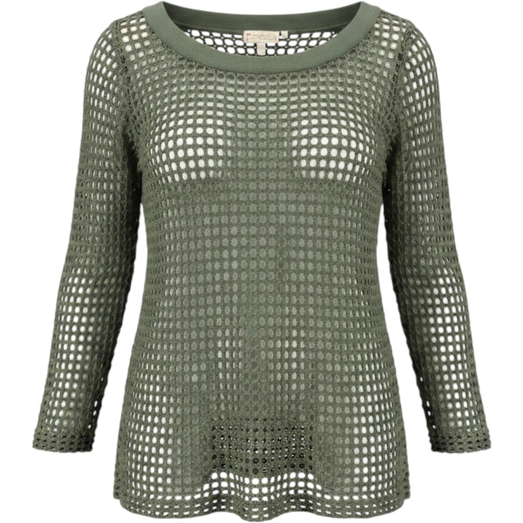 Impulse California Open Knit Crochet Mesh Sweater Top M Olive Green Boho - View 7