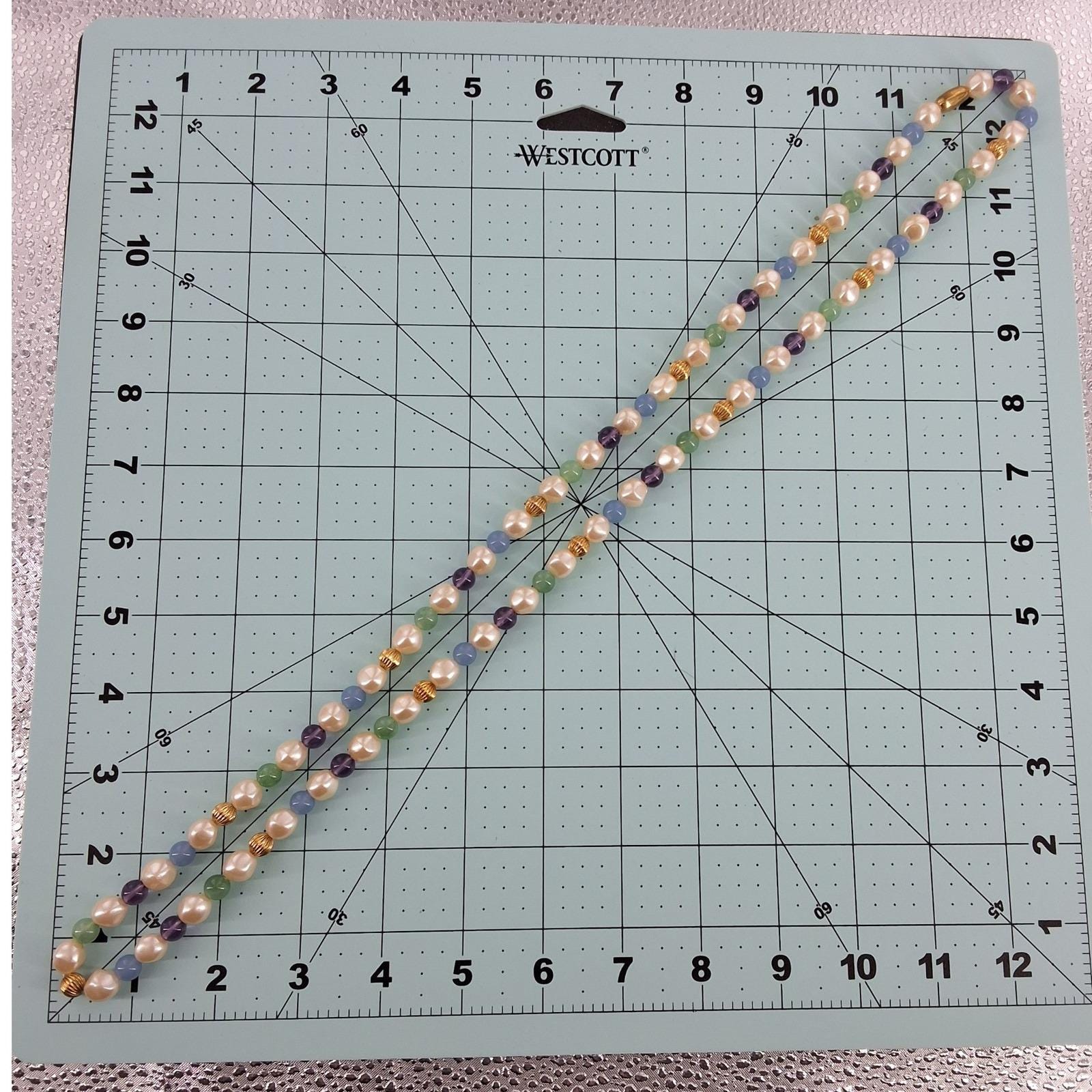 Vintage Runway Pastel Beaded Necklace Faux Pearl Statement Opera Length