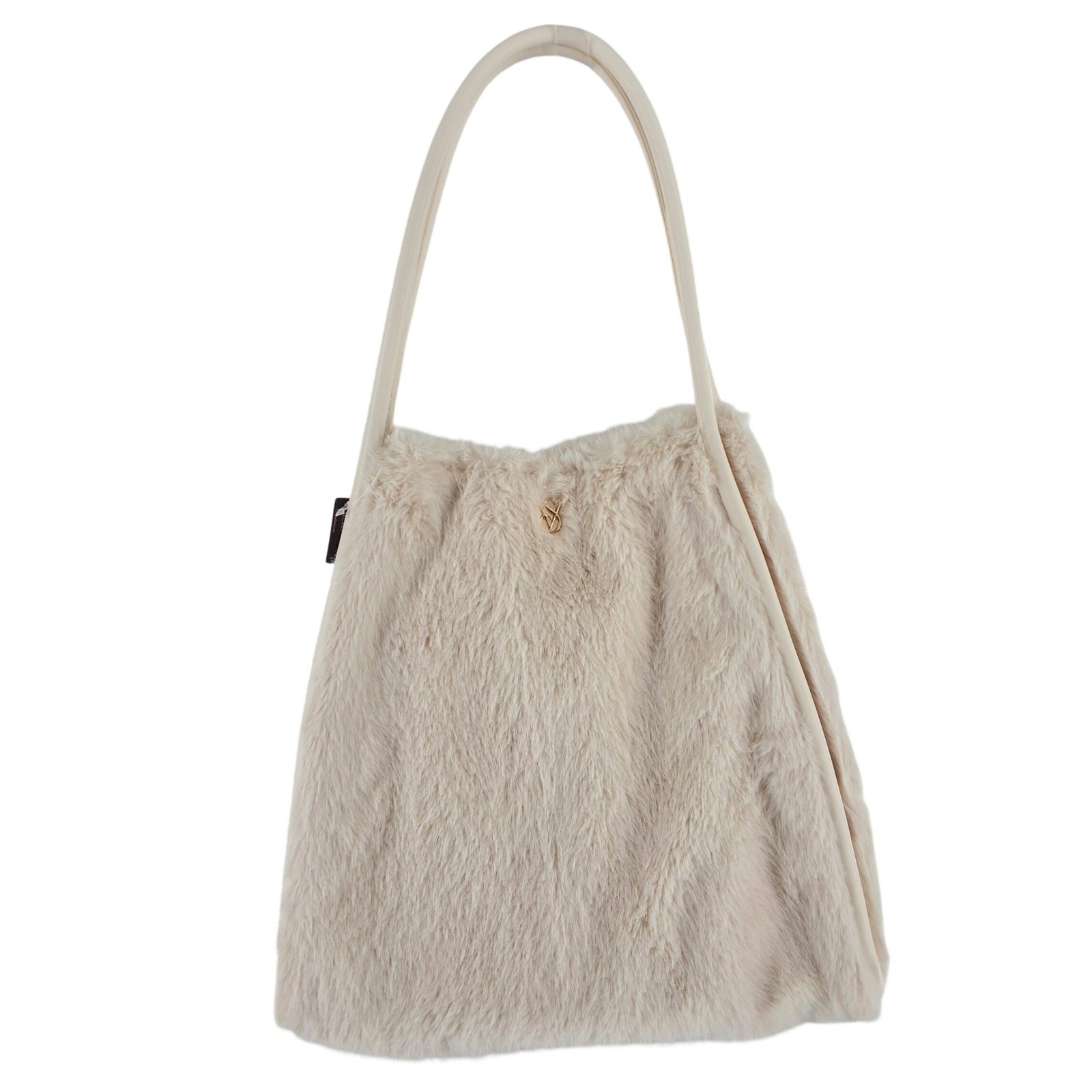 Victoria's Secret NWT White Faux Fur Tote Bag Gold VS Logo