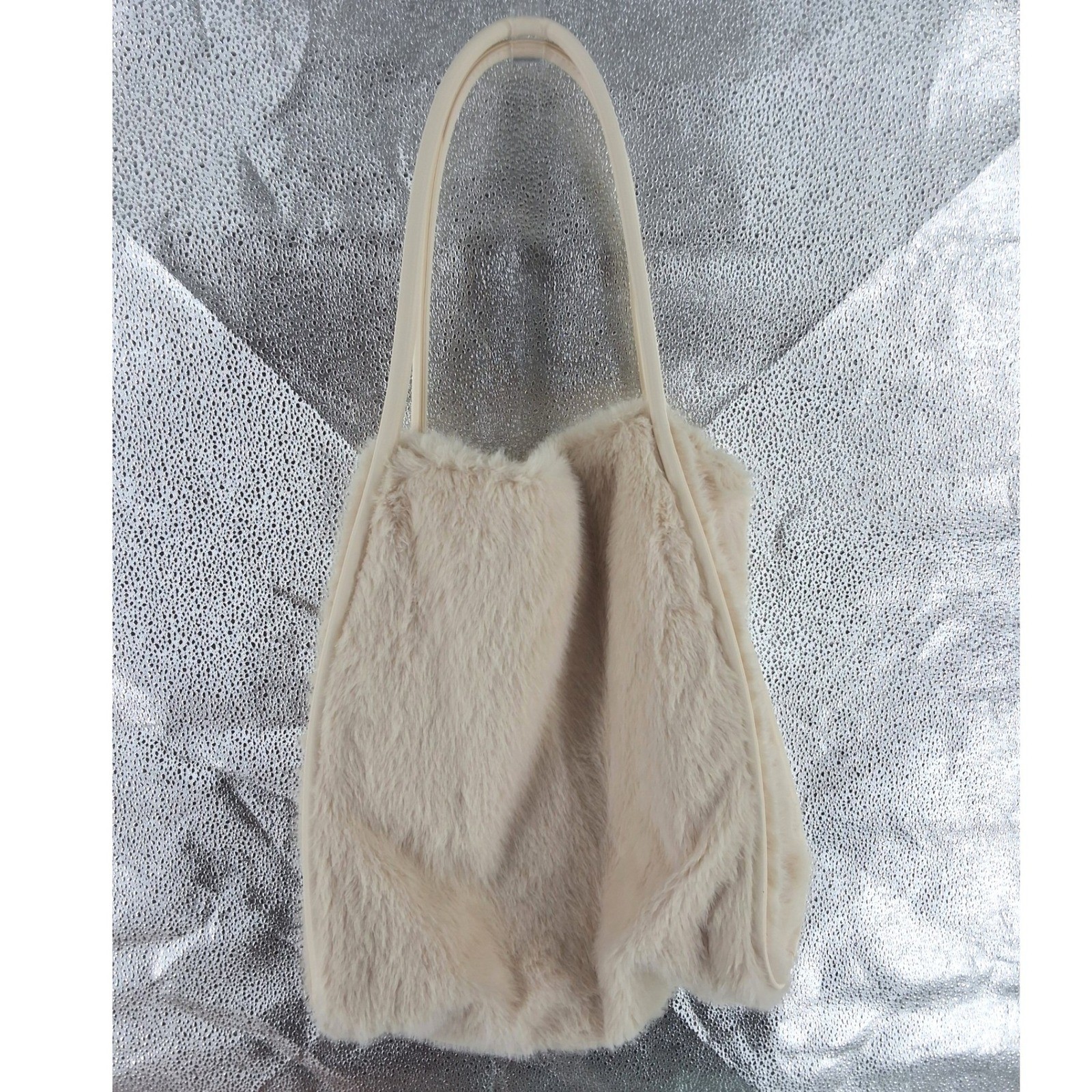 Victoria's Secret NWT White Faux Fur Tote Bag Gold VS Logo - View 9